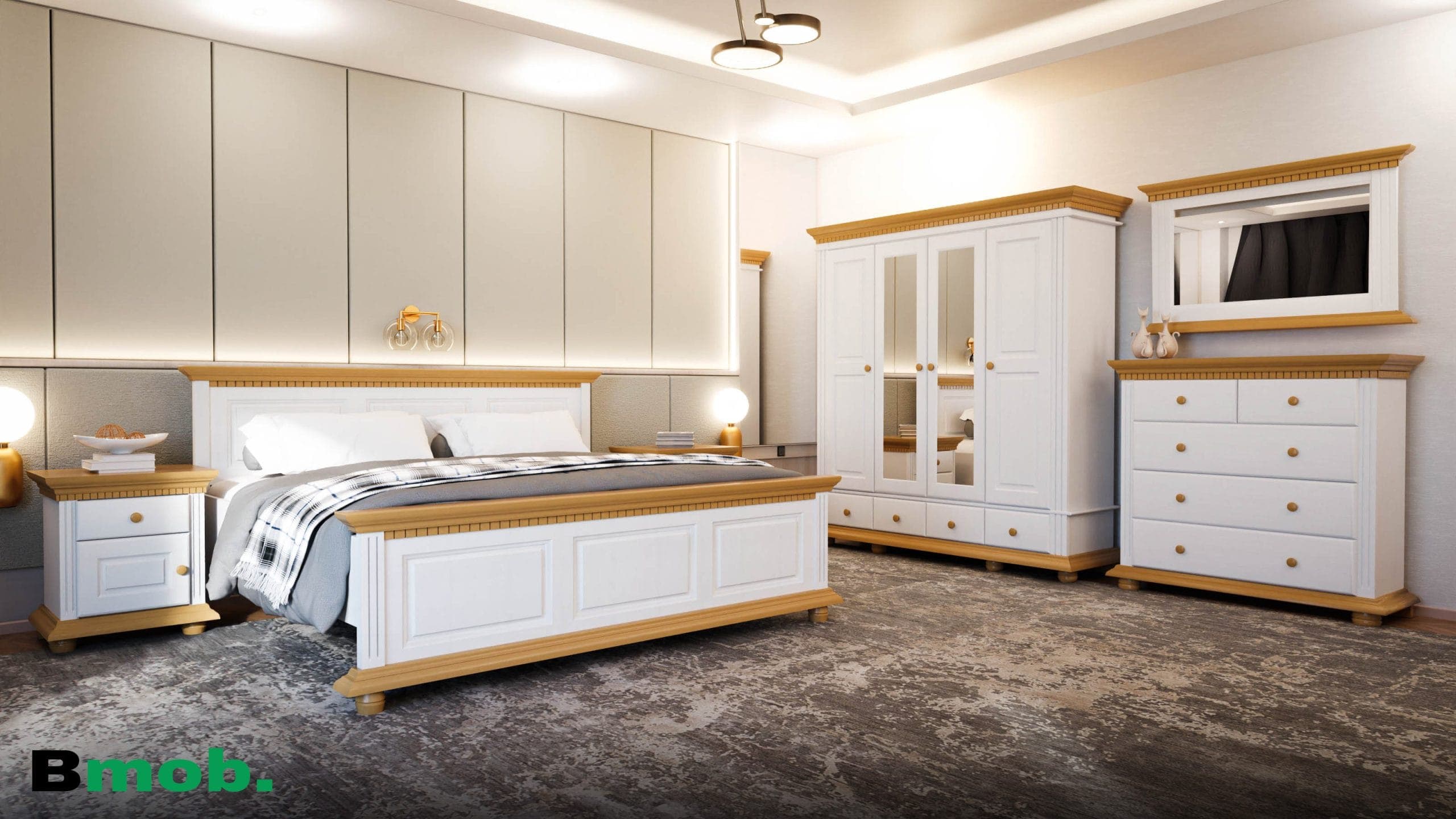 Schlafzimmer Fjord 2 aus Massivholz mit Bett und Kommode