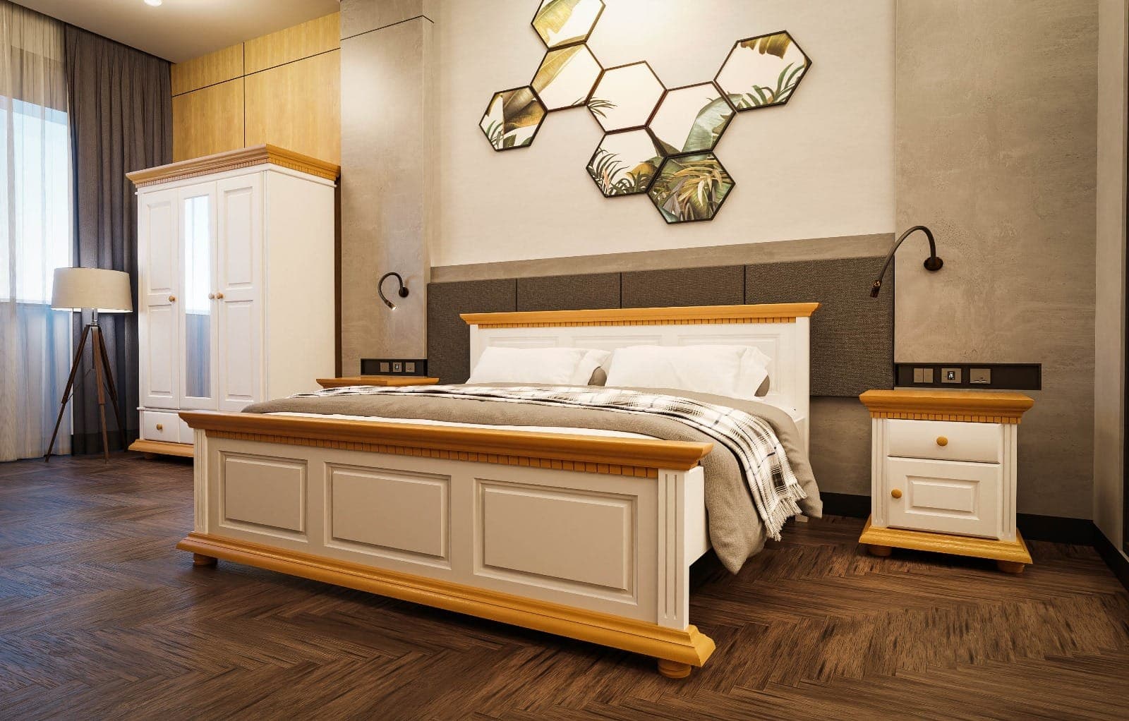 Schlafzimmer Fjord 3 aus Massivholz mit Bett und Kleiderschrank