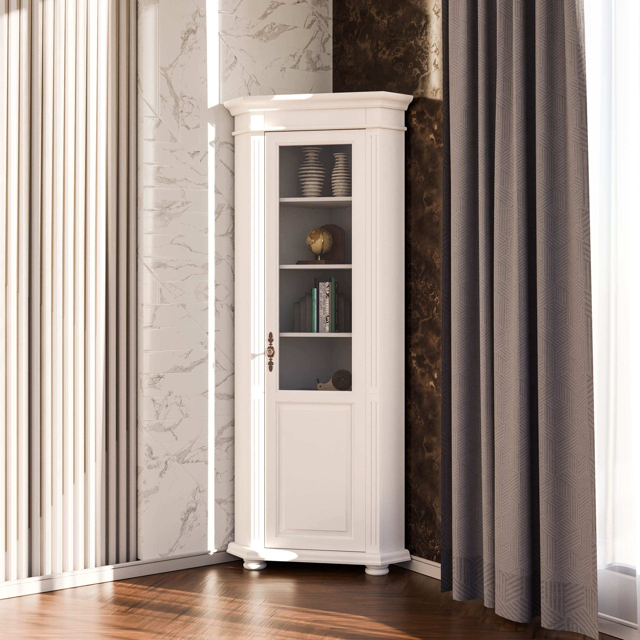 Eckbuffet aus Massivholz mit eleganter Glasfront