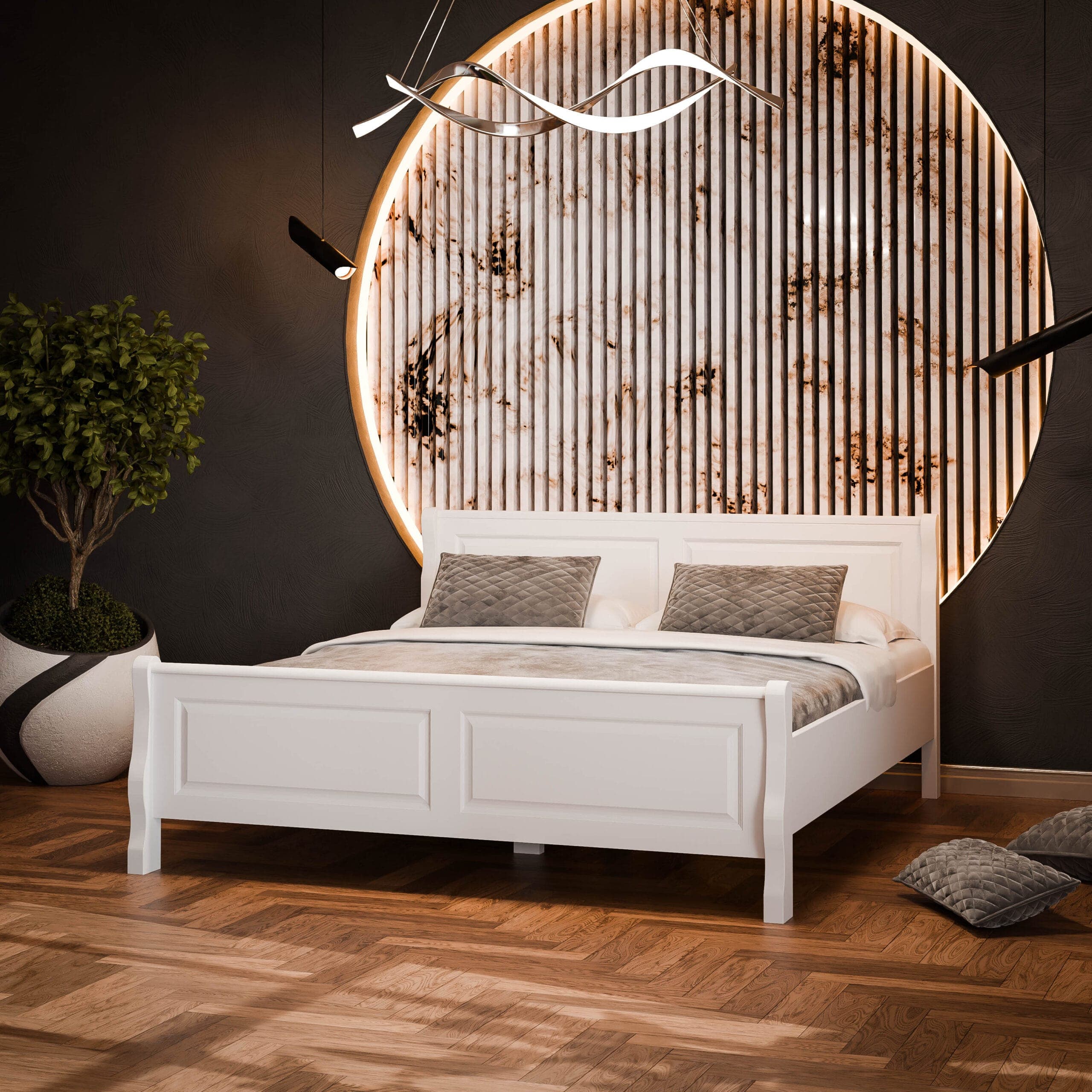 Massivholzbett „Rares“ 140 cm mit runden Beinen