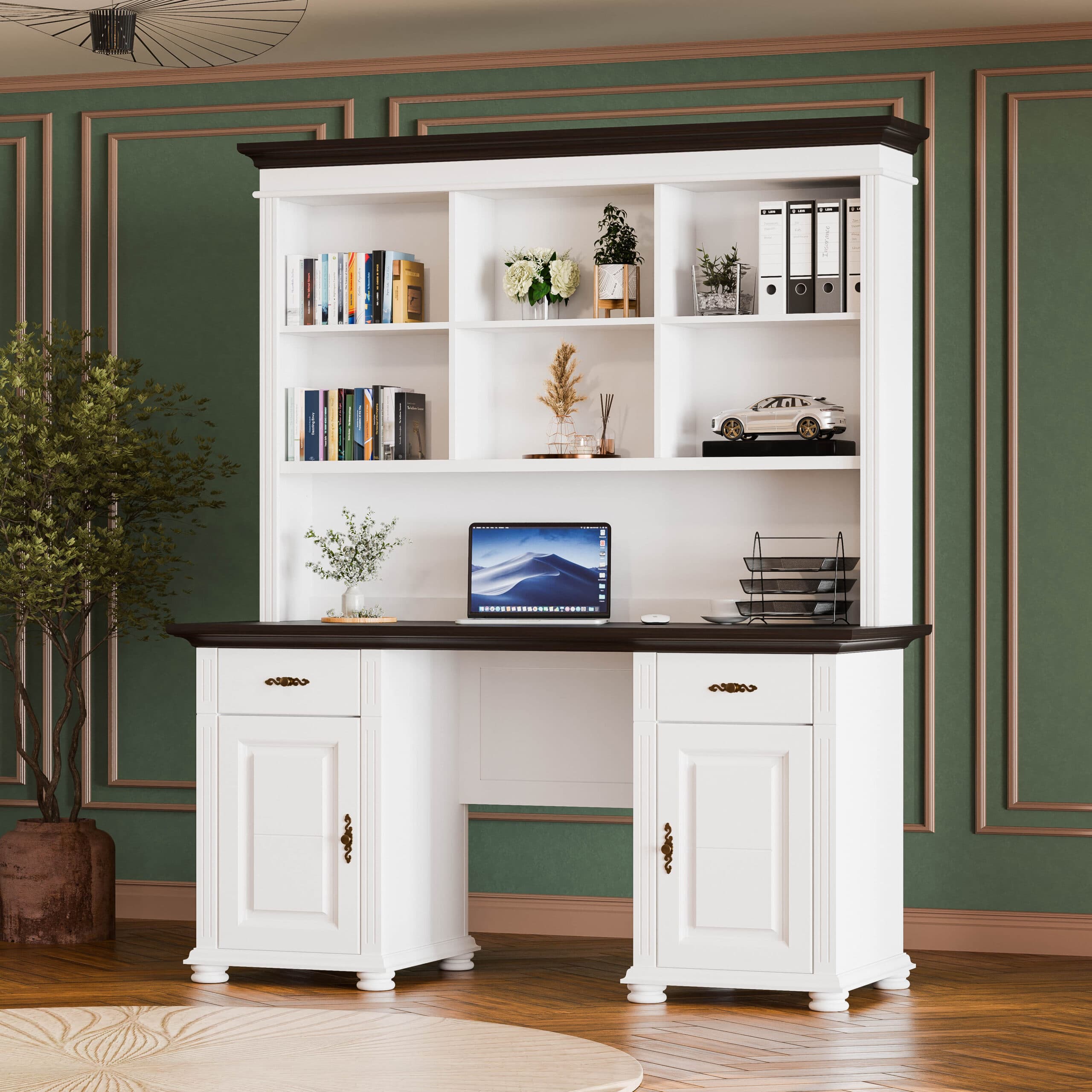 Schreibtisch Skagen mit 2 Korpussen und Regal, Massivholz