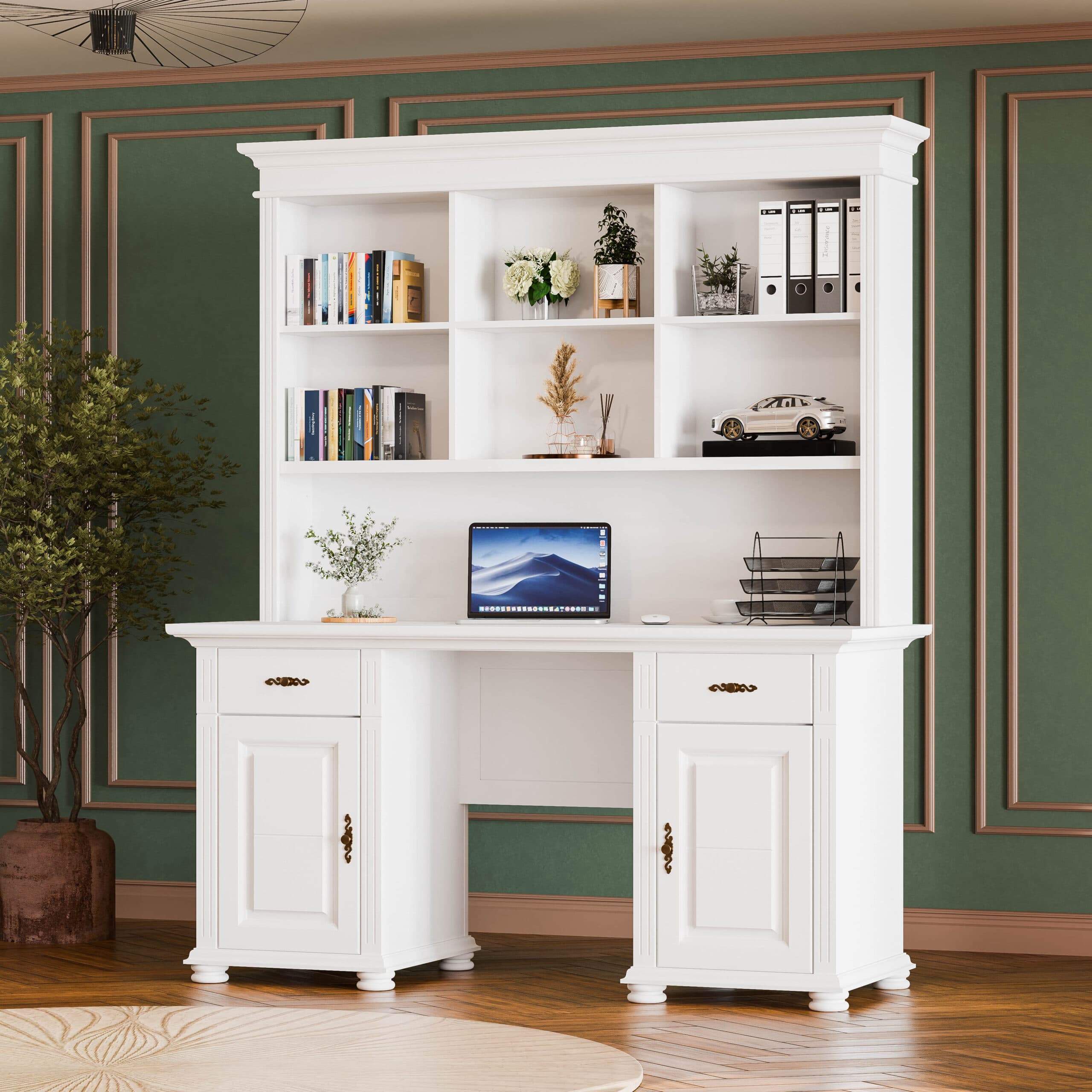 Schreibtisch Skagen mit 2 Korpussen und Regal, Massivholz