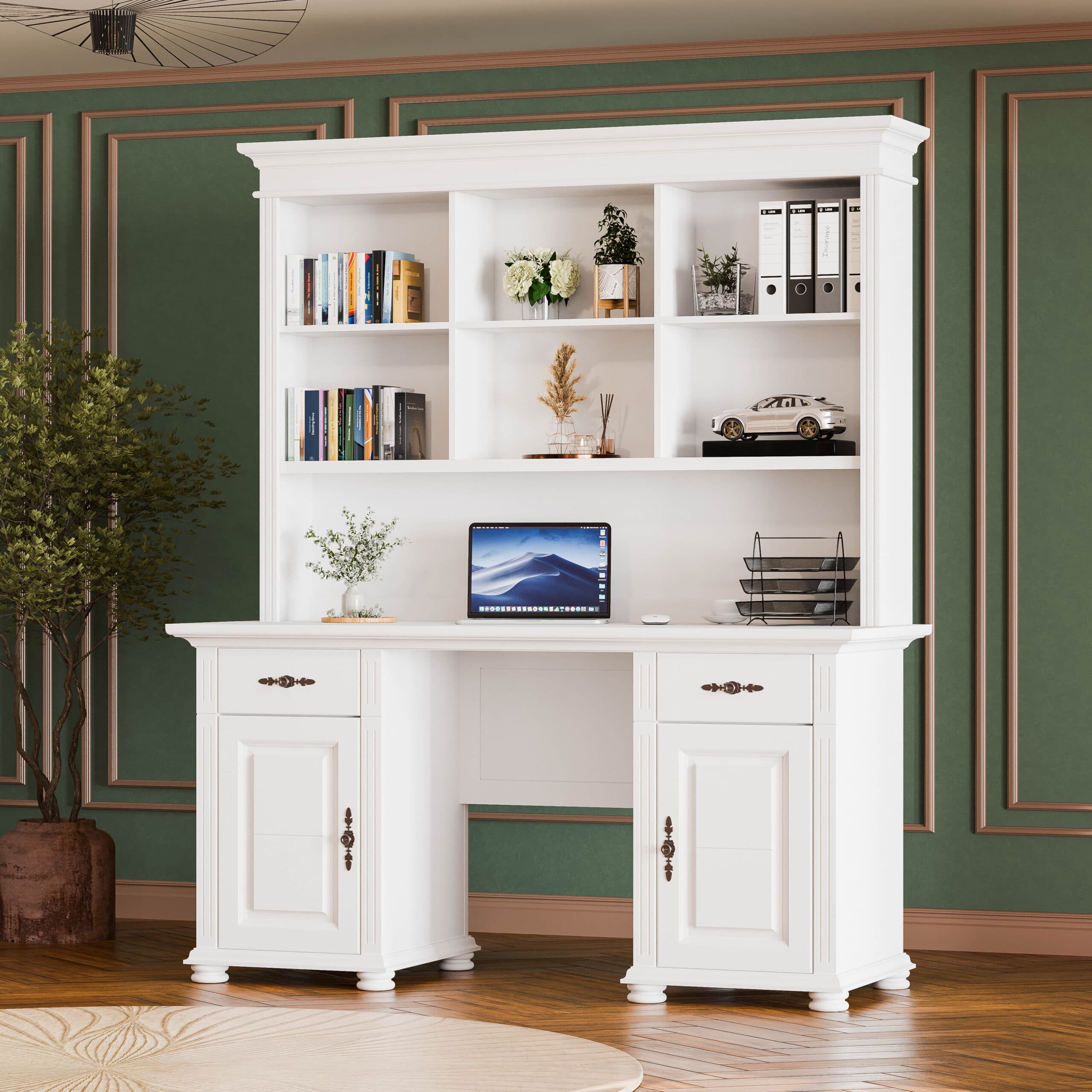 Schreibtisch Skagen mit 2 Korpussen und Regal, Massivholz