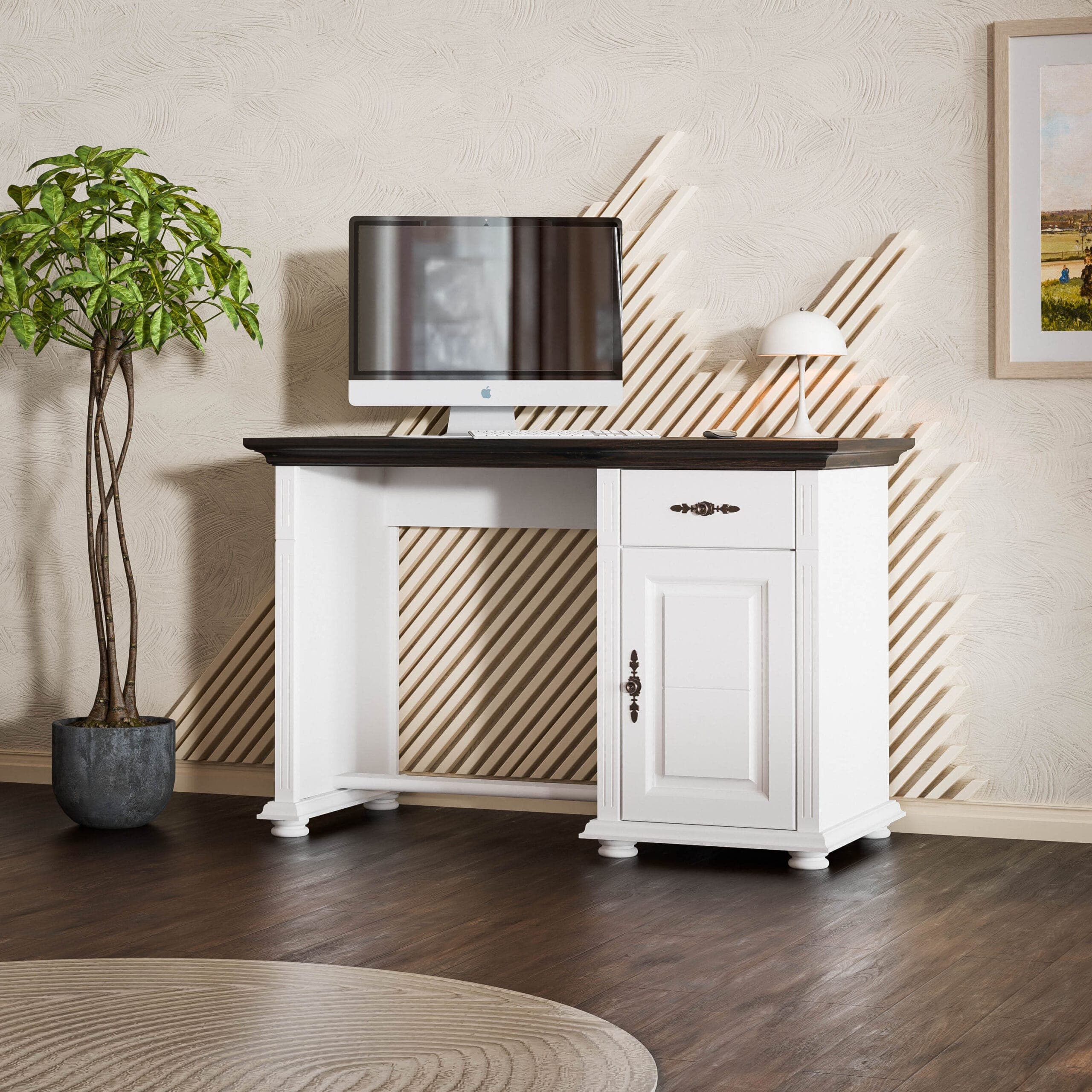 Schreibtisch „Skagen“ aus Massivholz mit Tür und Schublade