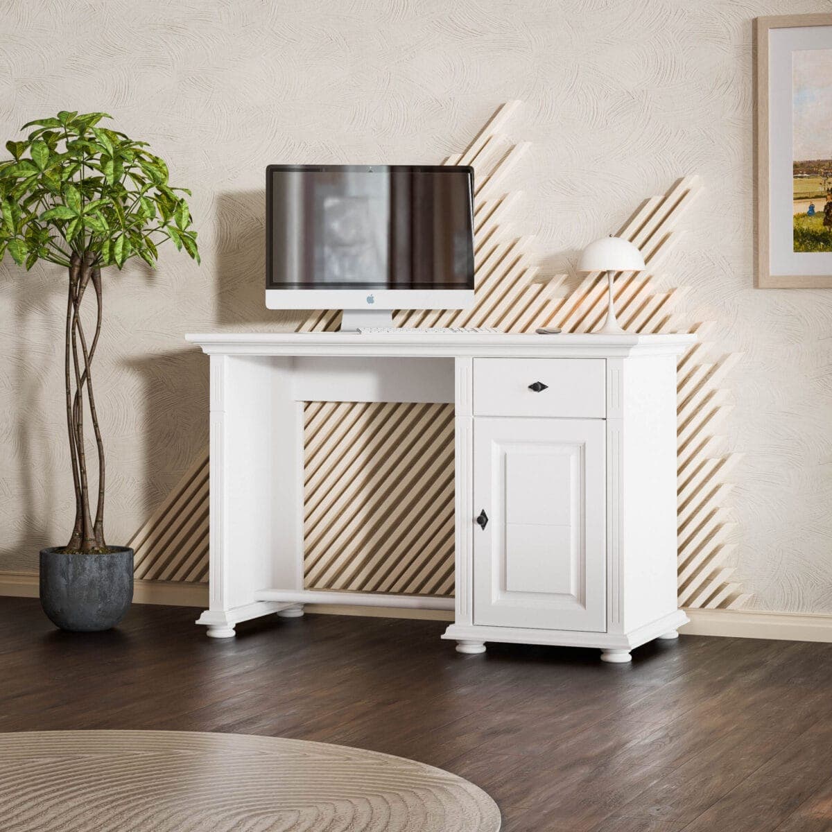 Schreibtisch „Skagen“ aus Massivholz mit Tür und Schublade