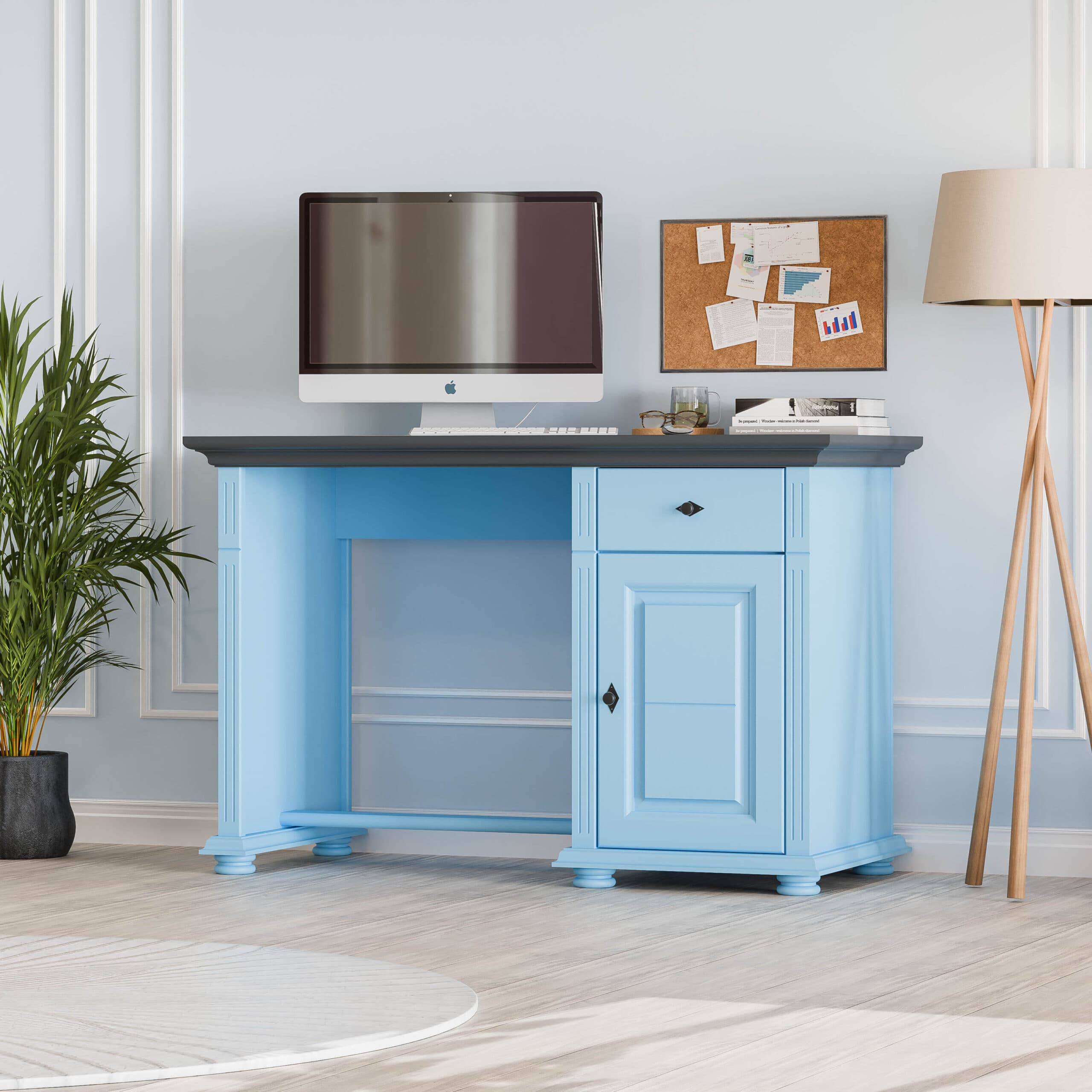 Schreibtisch Skagen Baby Blue aus Massivholz mit Schublade