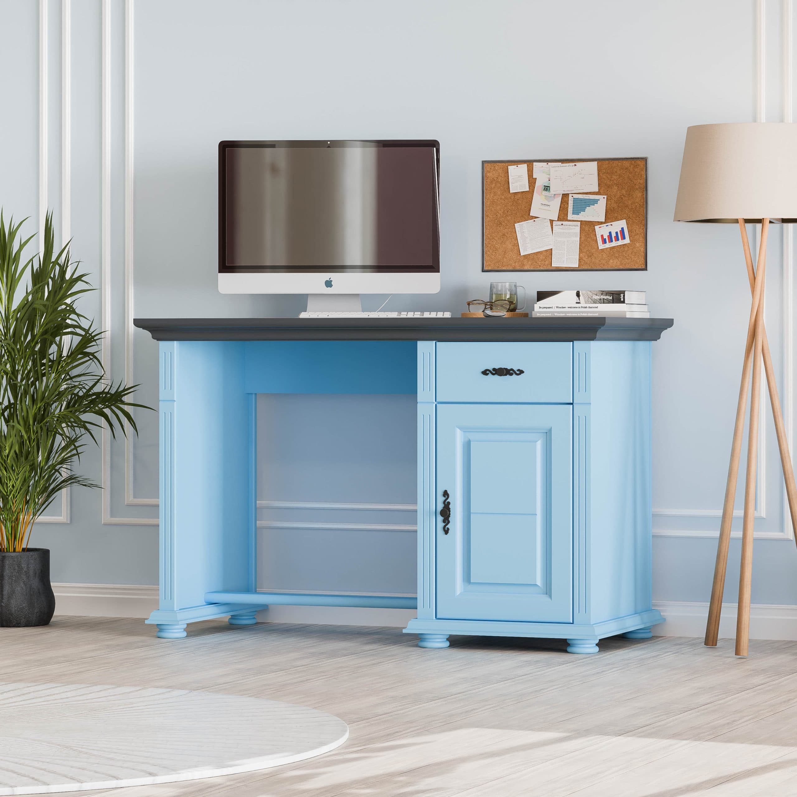 Schreibtisch Skagen Baby Blue aus Massivholz mit Schublade