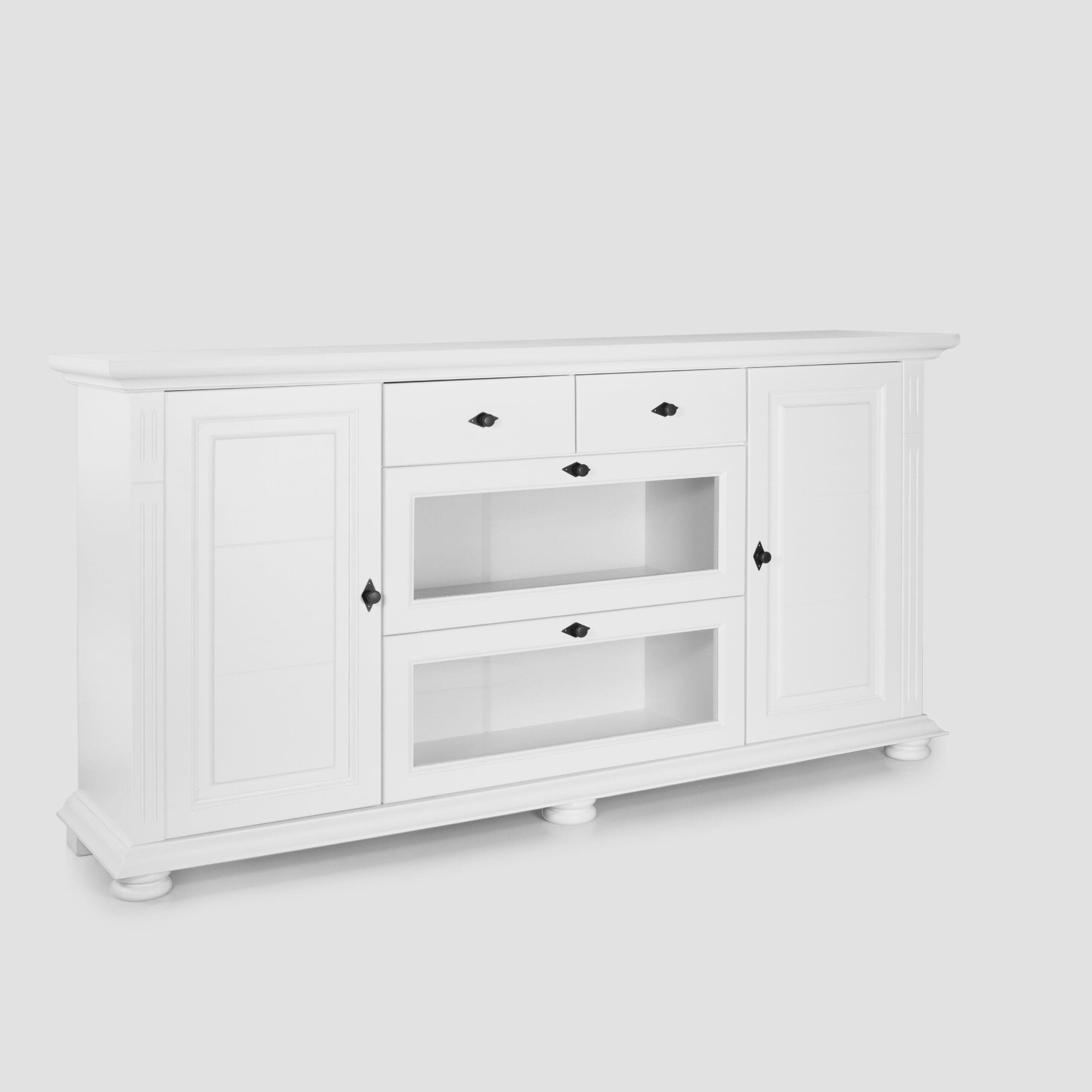 Kommode Skagen aus Massivholz, warmes Weiß & Anthrazit