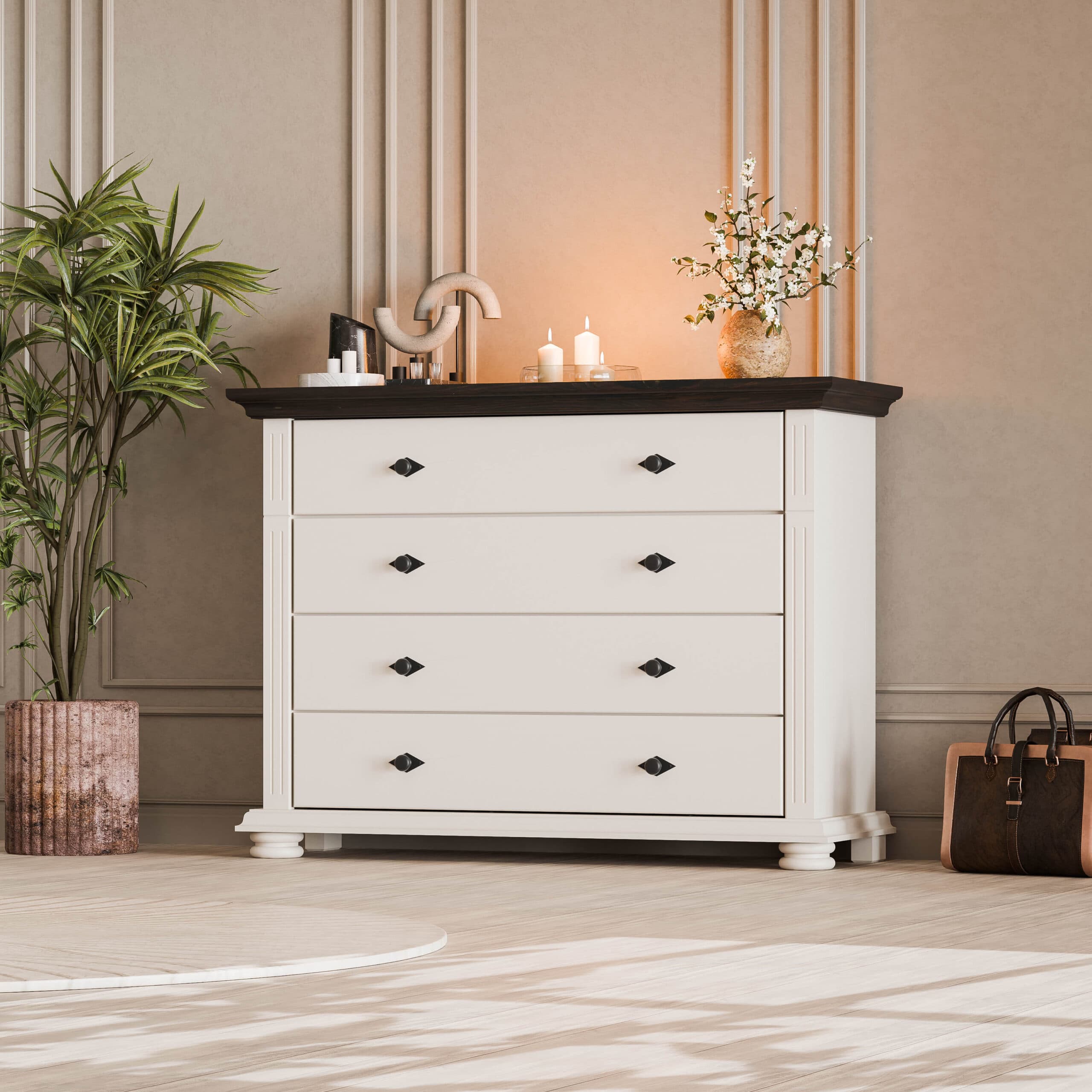 Skagen Massivholz-Kommode mit 4 Schubladen, Kaschmirbeige