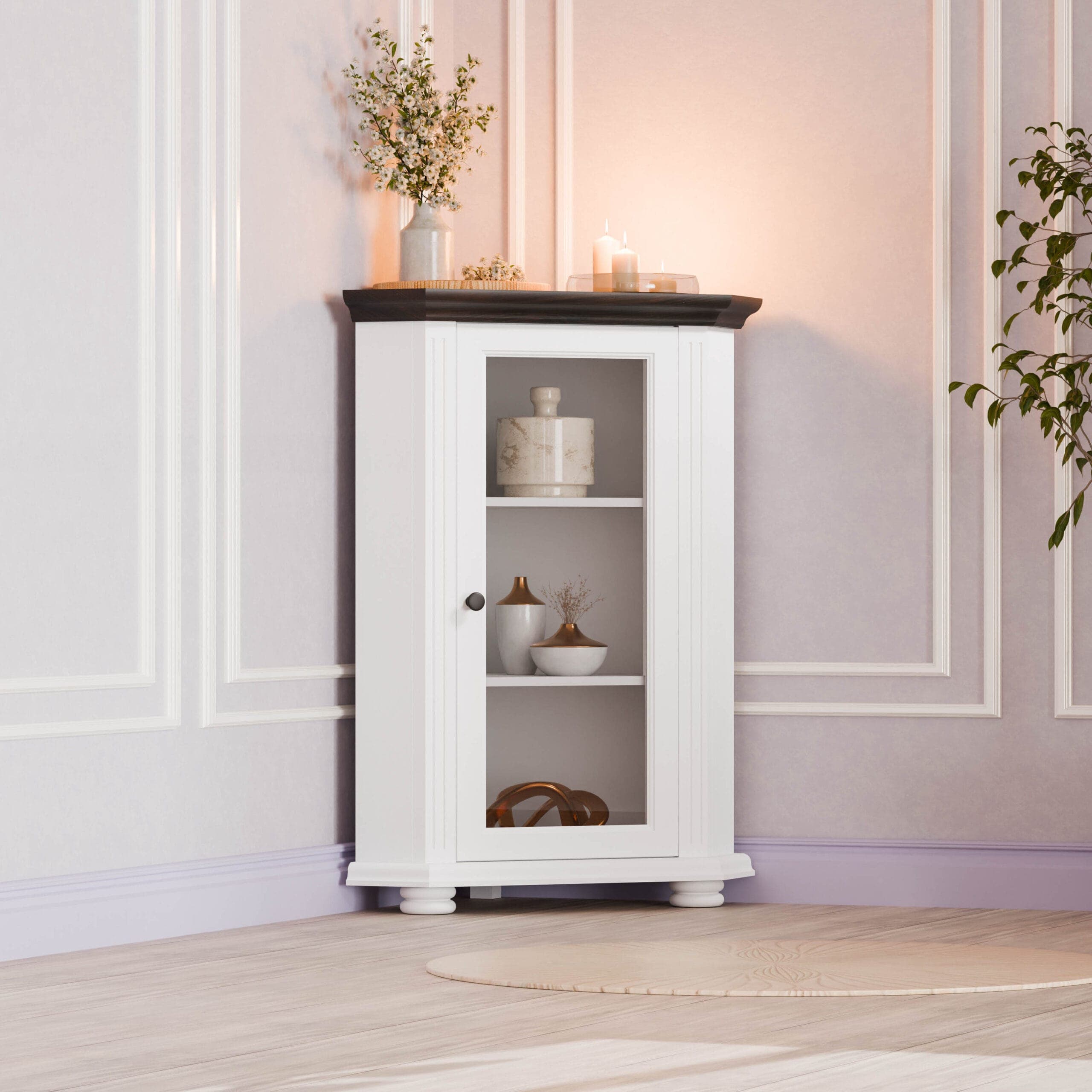 Eckkommode mit Glas „Skagen“ aus massivem Fichtenholz