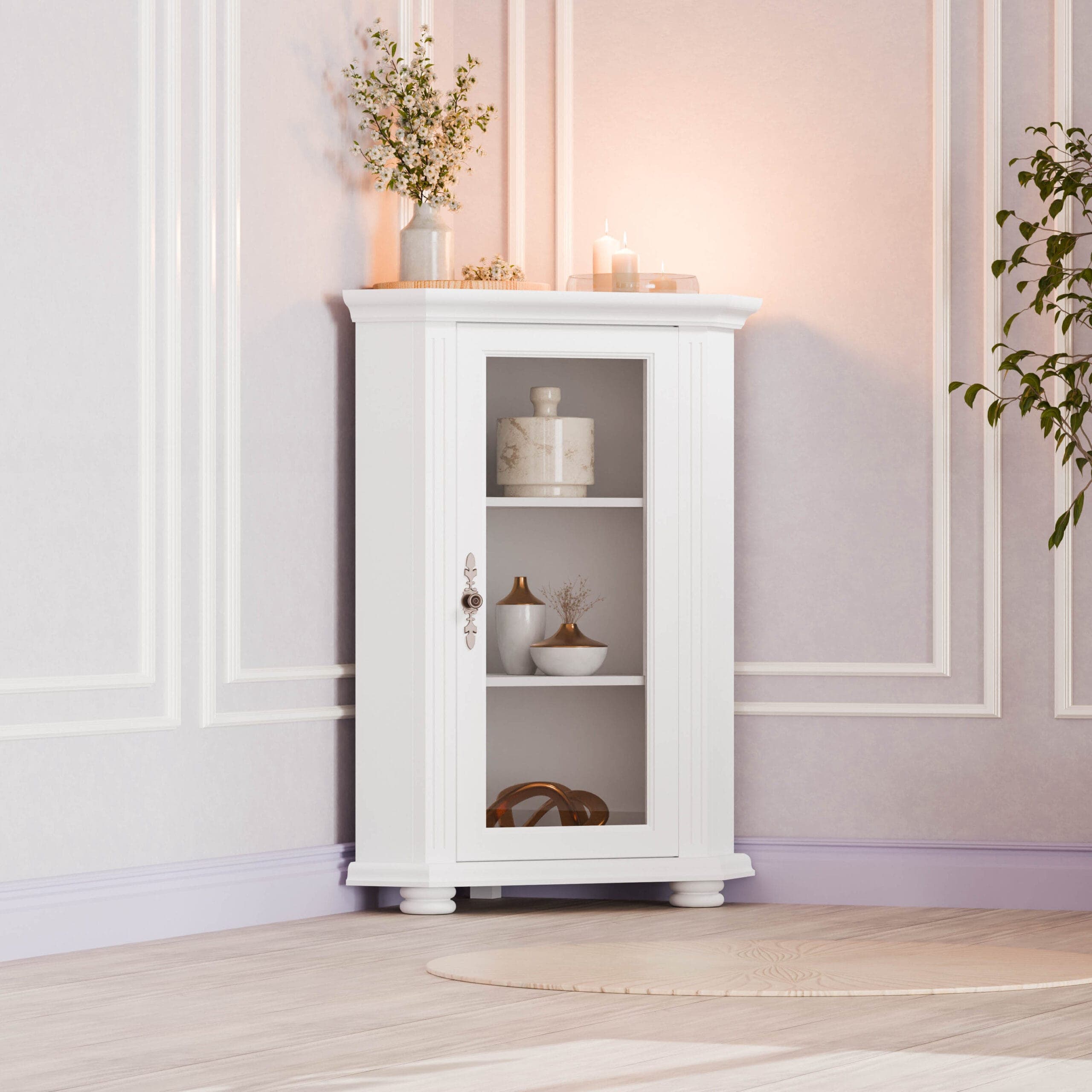 Eckkommode mit Glas „Skagen“ aus massivem Fichtenholz