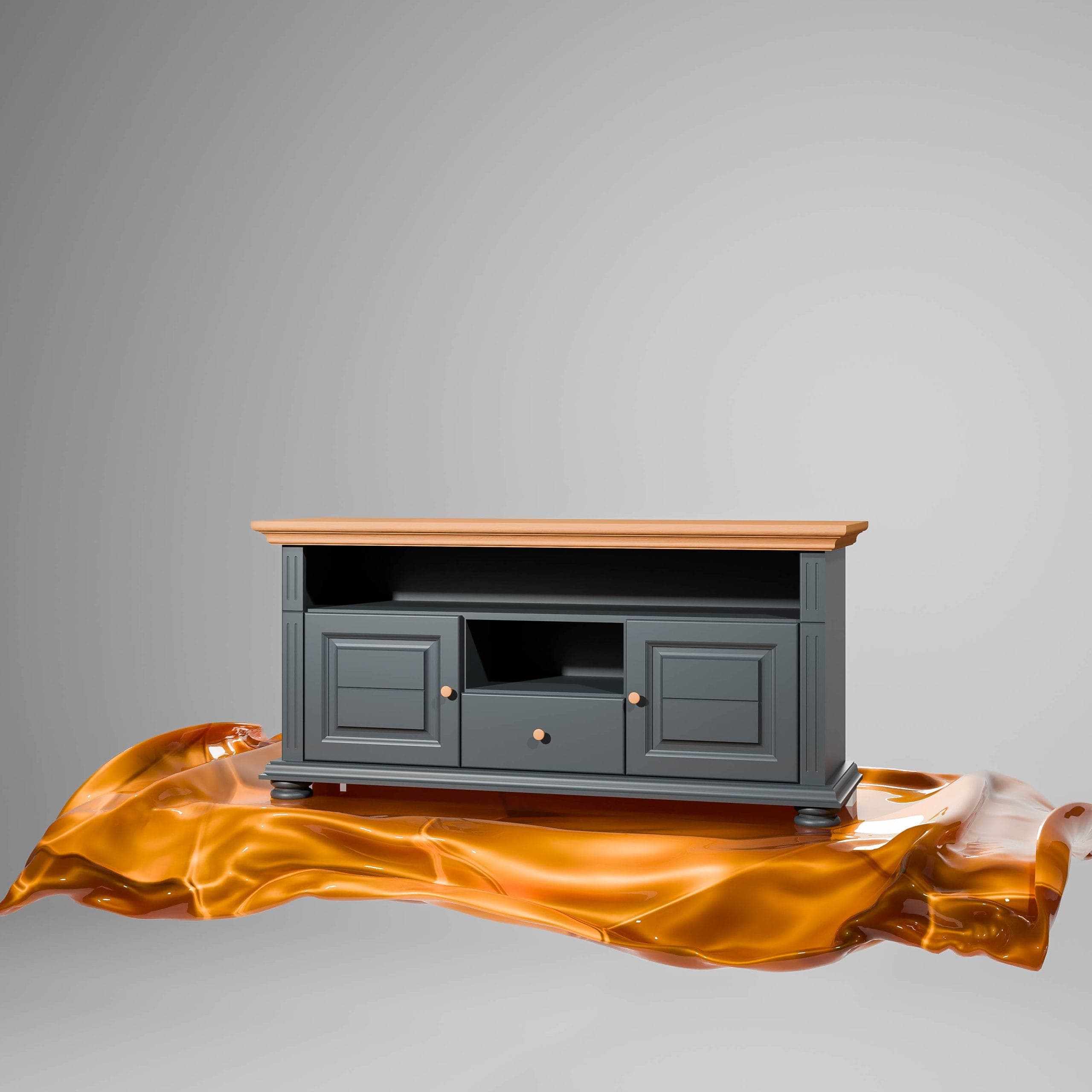 Großer TV-Schrank Skagen aus Massivholz, Anthrazit