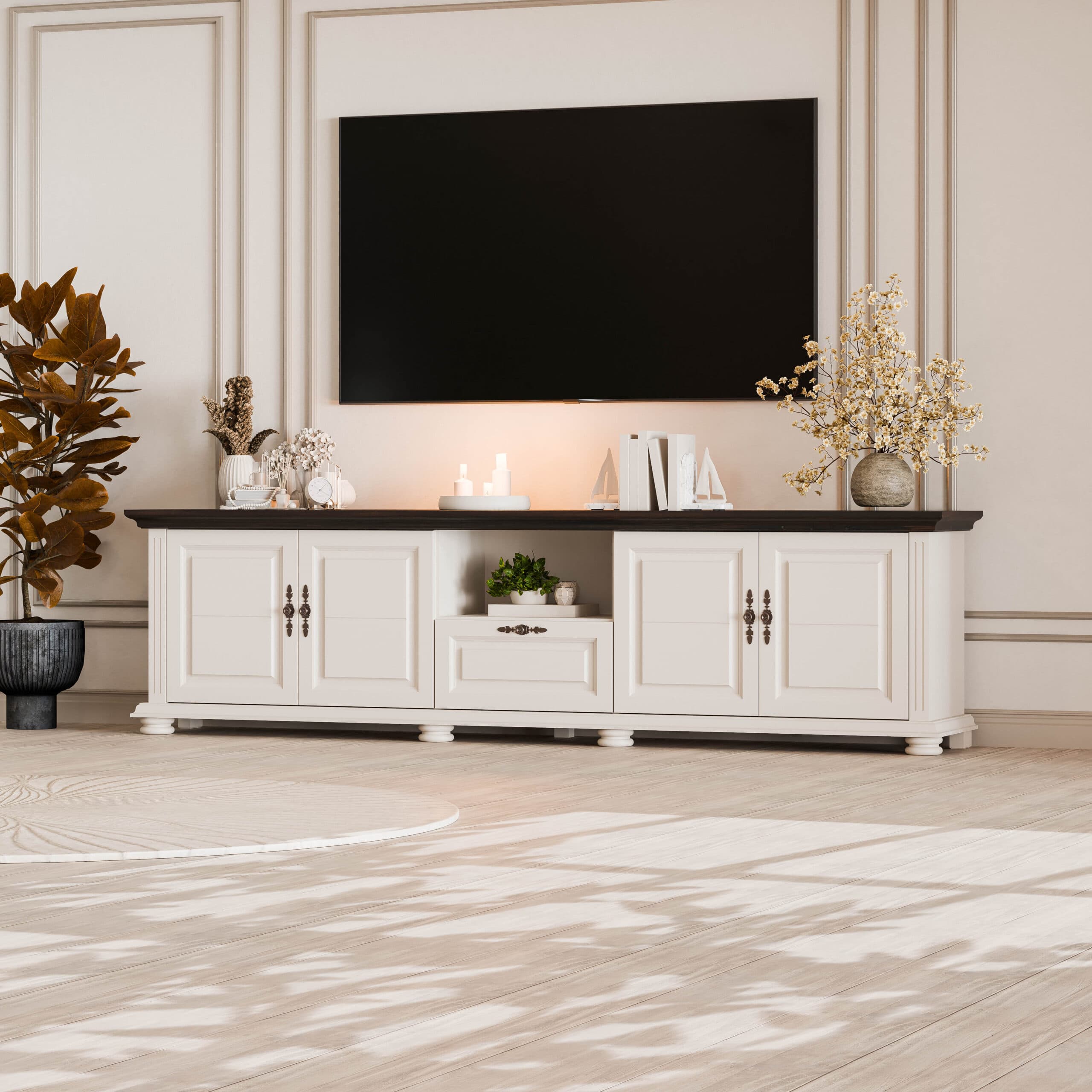 Skagen TV-Kommode aus Massivholz, 220 cm, Kaschmirbeige