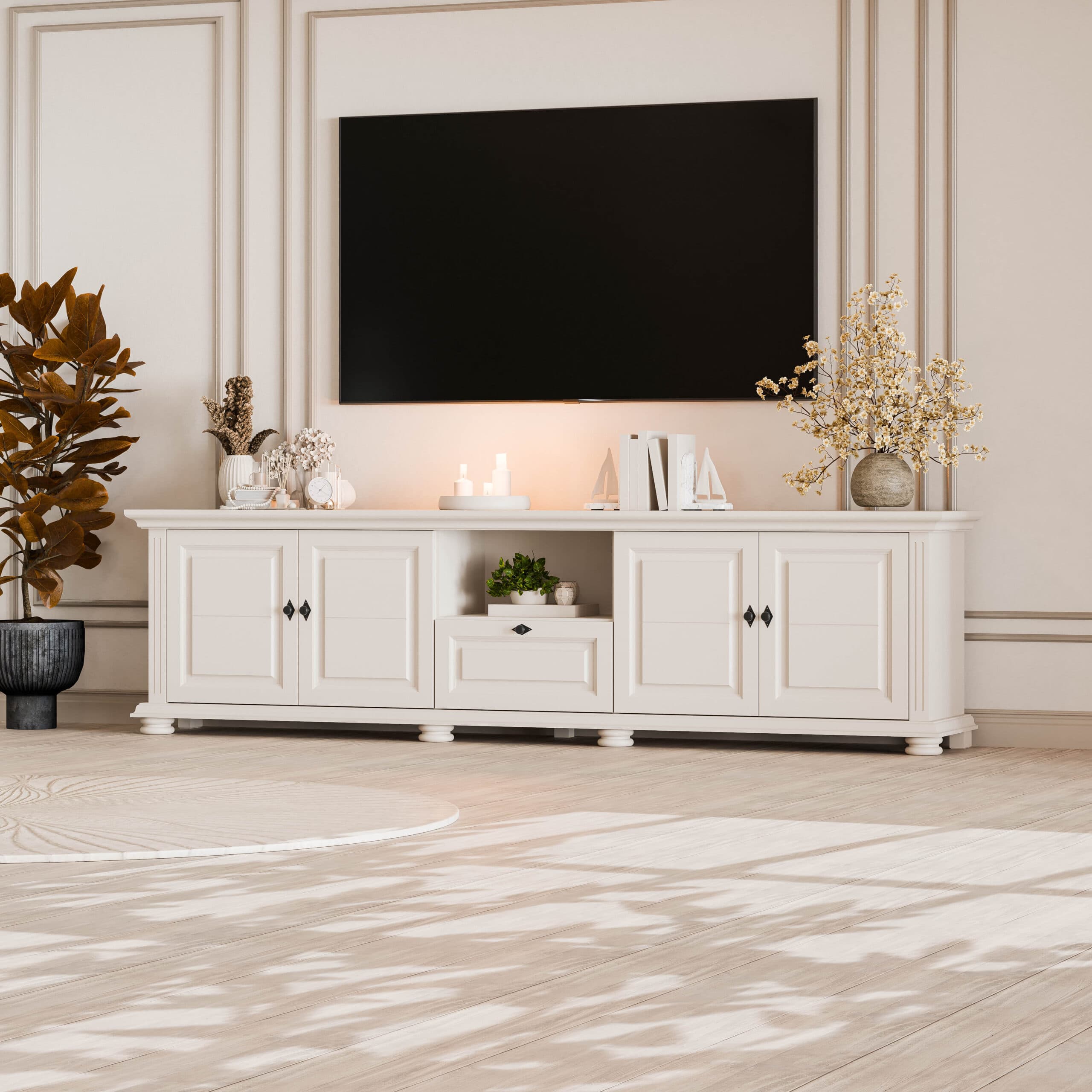 Skagen TV-Kommode aus Massivholz, 220 cm, Kaschmirbeige