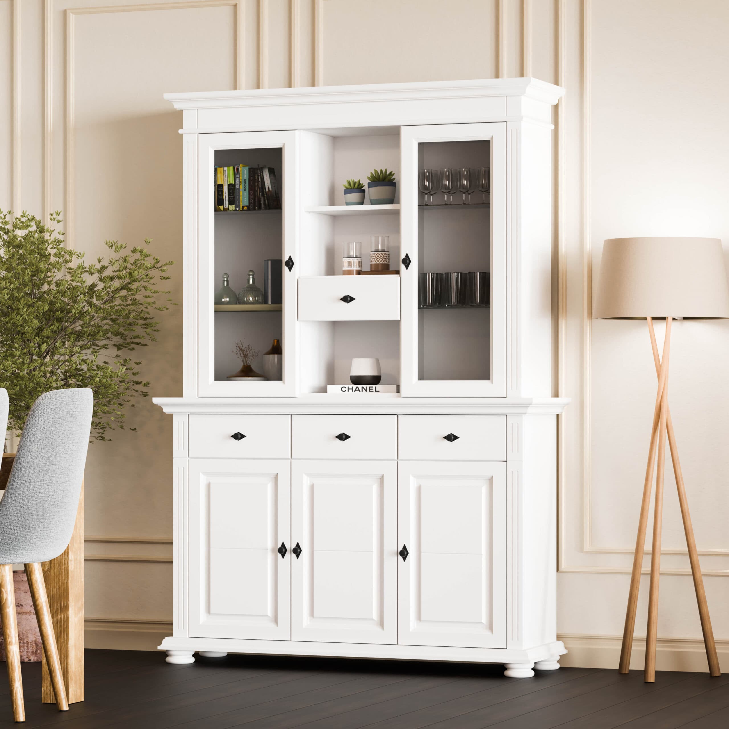 Sideboard mit Vitrine Skagen aus Massivholz fürs Esszimmer