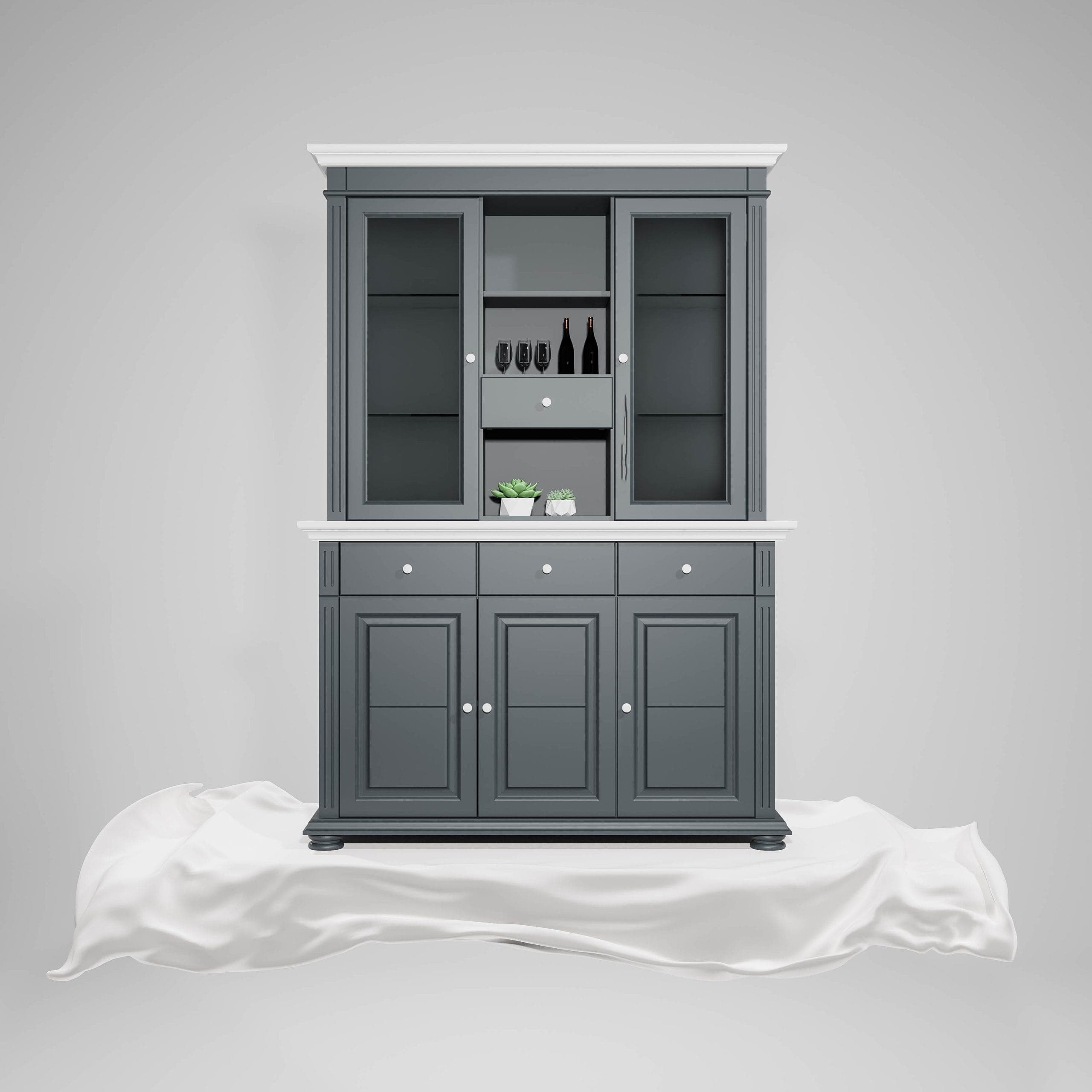 Sideboard mit Vitrine Skagen aus Massivholz, Anthrazit