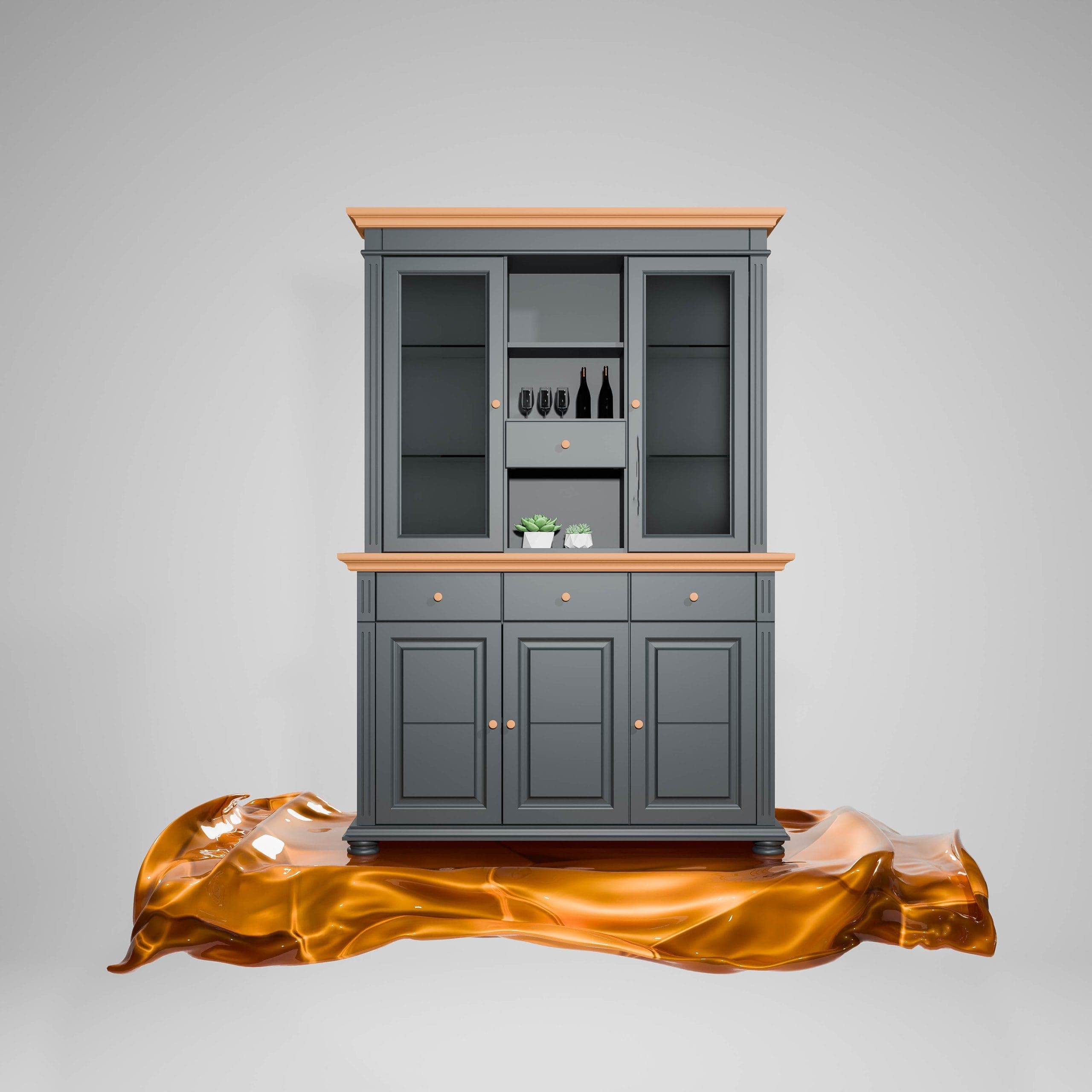 Sideboard mit Vitrine Skagen aus Massivholz, Anthrazit
