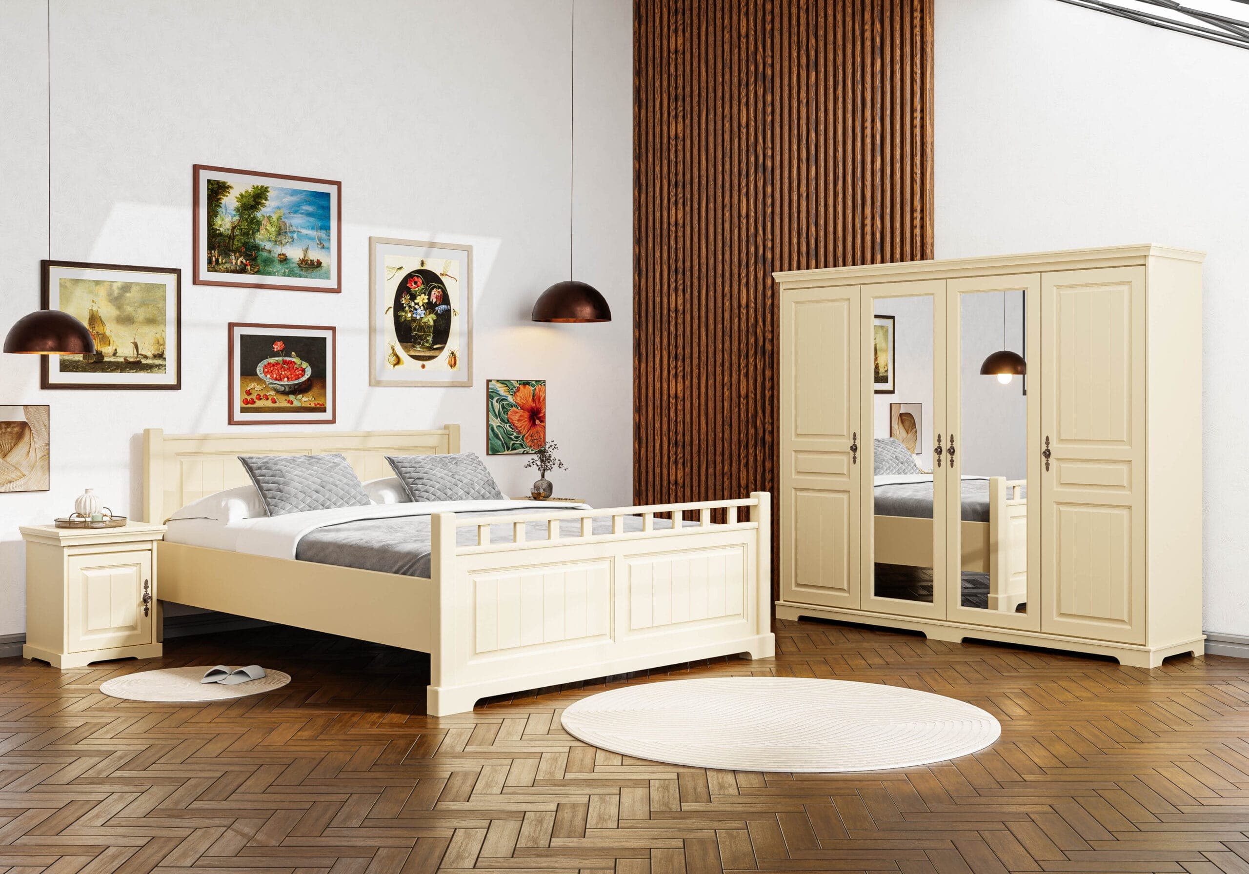 Schlafzimmer „Linnea Nisip“ aus Massivholz, Bett 160