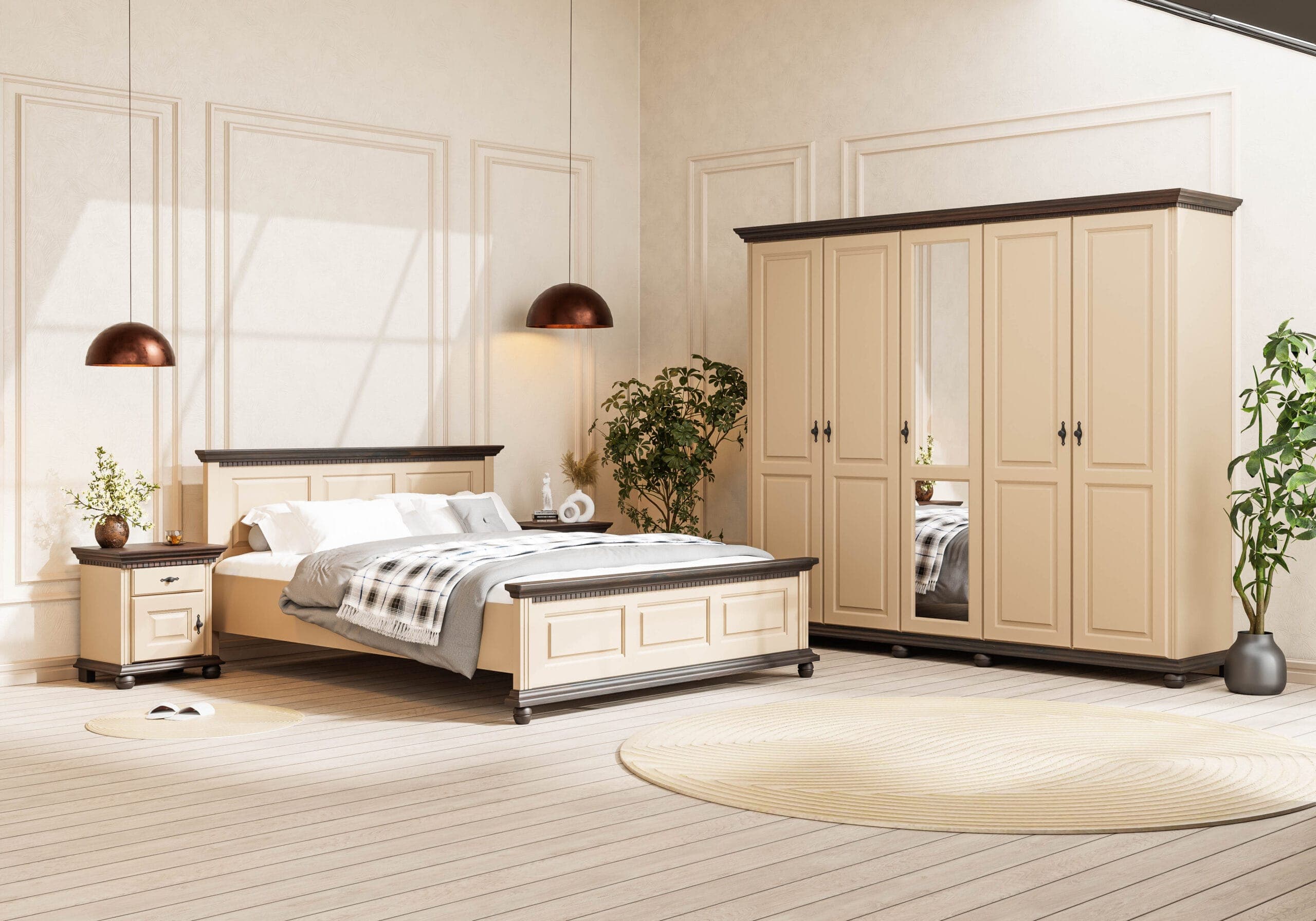 Schlafzimmer-Set Fjord in Taupe aus Massivholz