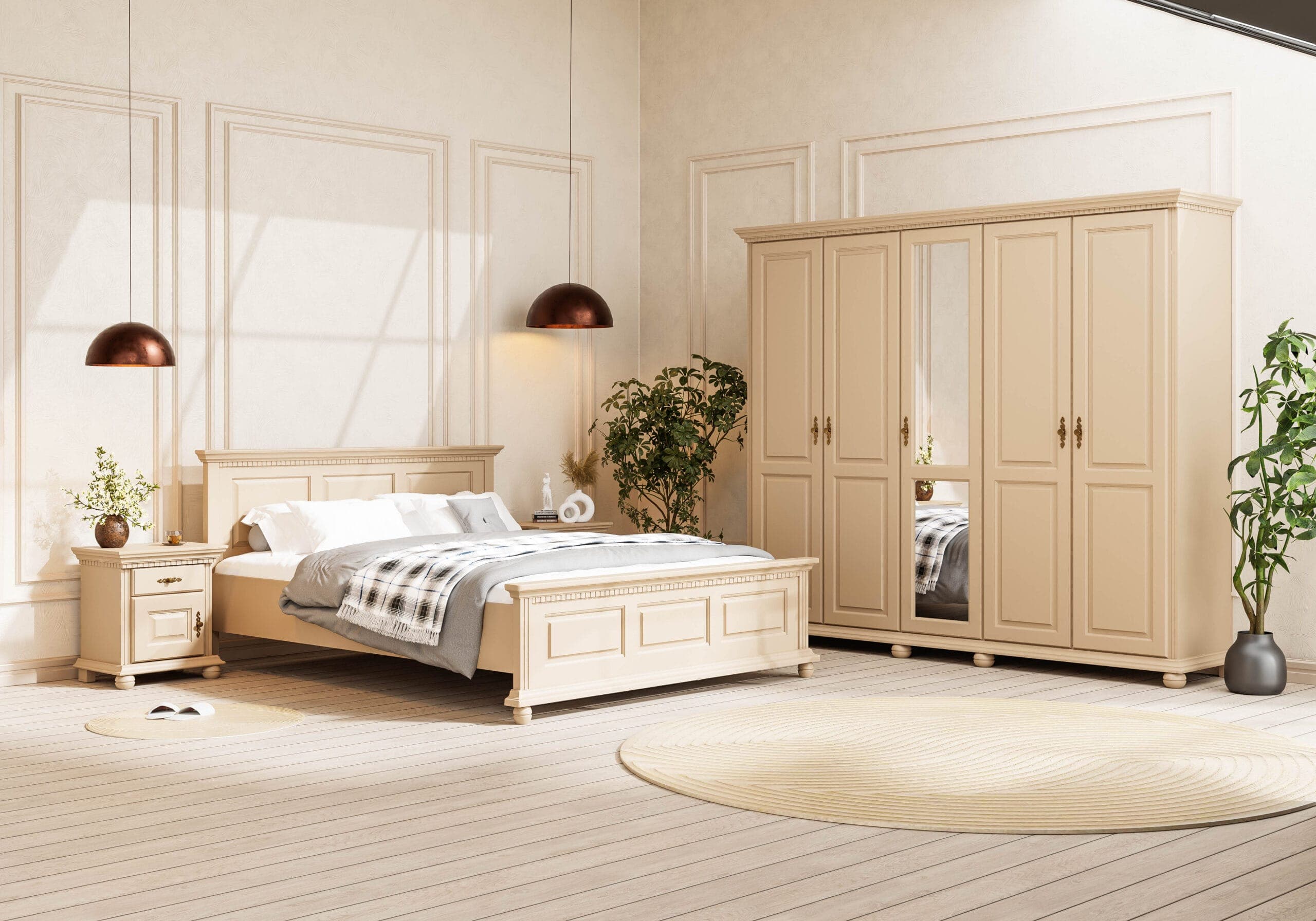 Schlafzimmer-Set Fjord in Taupe aus Massivholz
