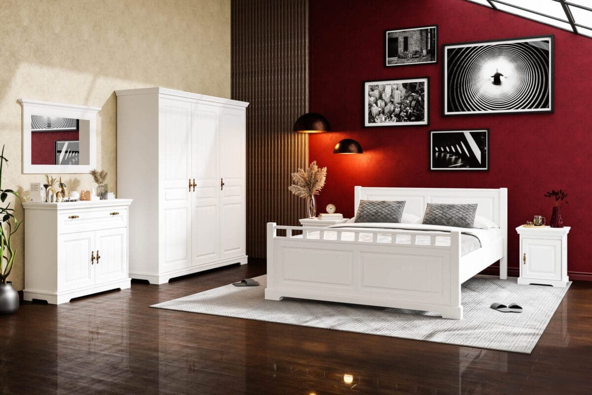 Schlafzimmer Linnea 1 – Massivholz-Set mit 3-türigem Schrank