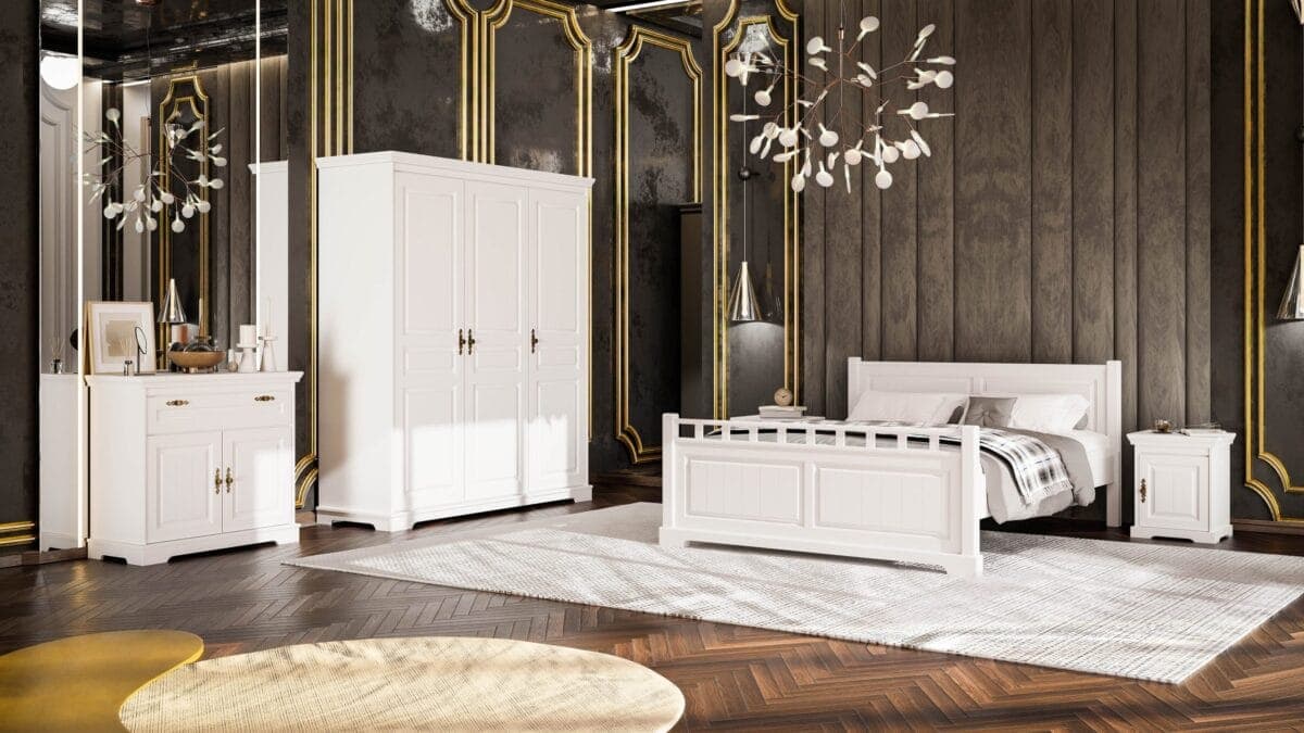 Massivholz-Schlafzimmer Linnea mit Bett und Schrank