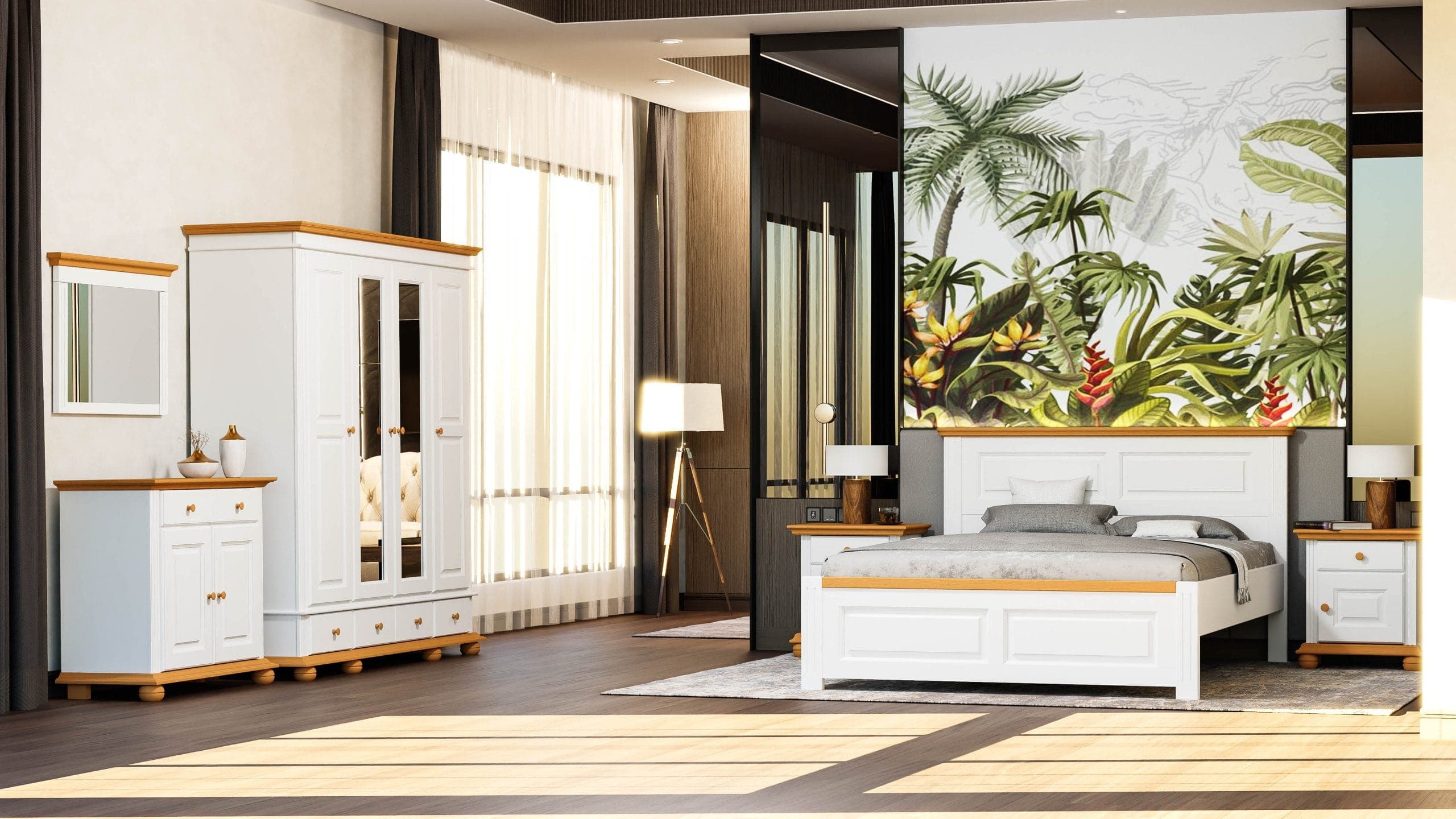 Massivholz-Schlafzimmer Nordby 6 mit Bett und Kleiderschrank