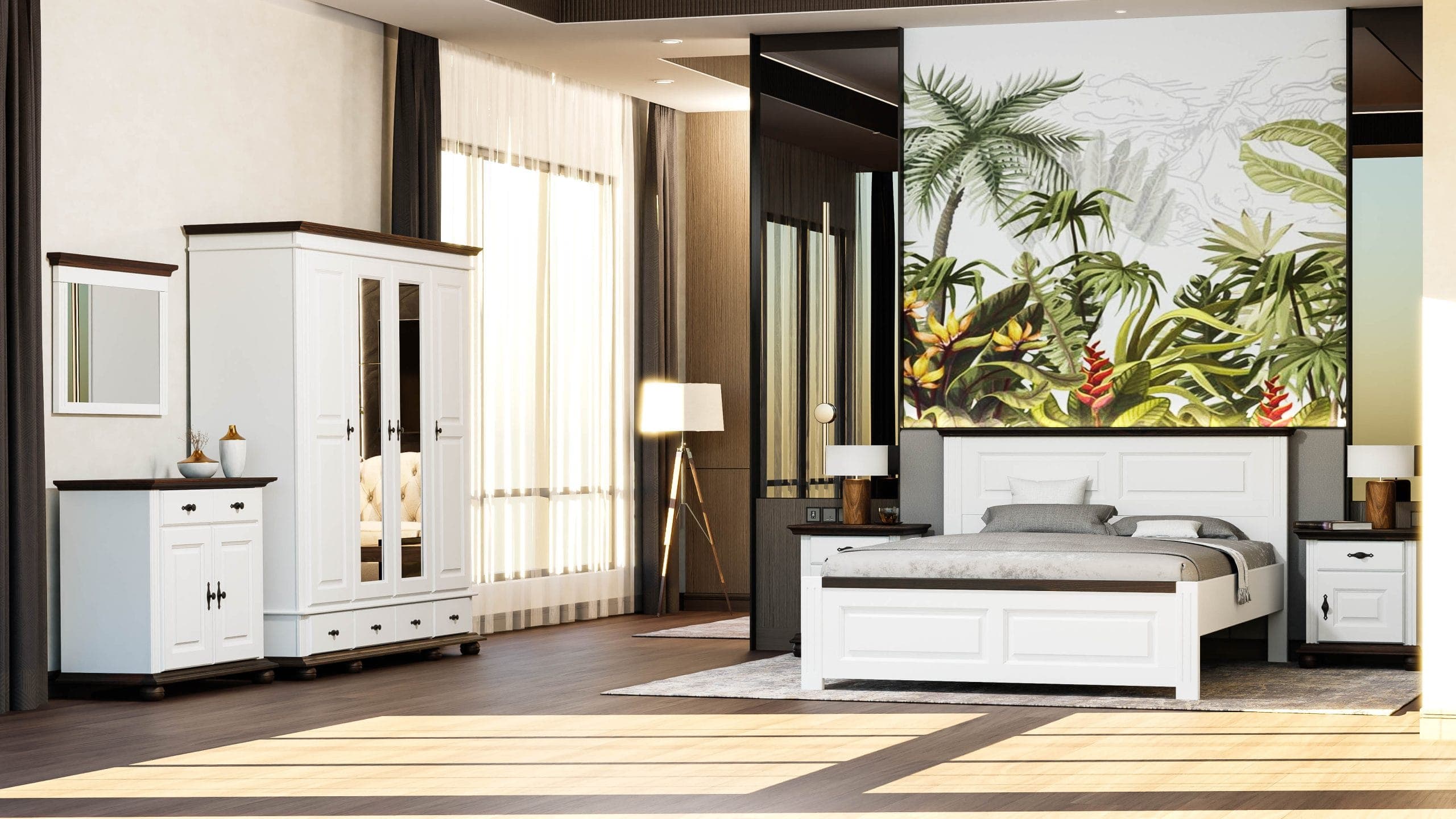 Massivholz-Schlafzimmer Nordby 6 mit Bett und Kleiderschrank