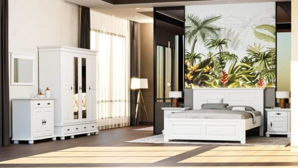 Massivholz-Schlafzimmer Nordby 6 mit Bett und Kleiderschrank