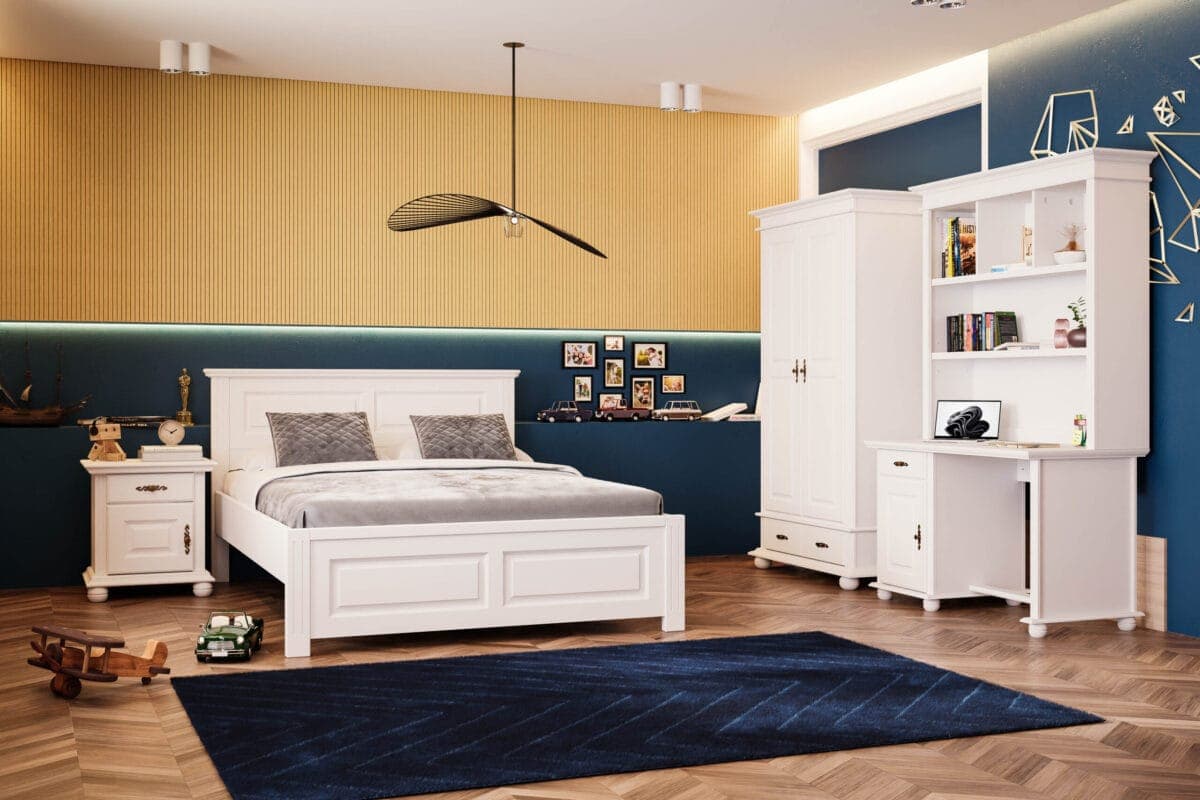 Nordby-Schlafzimmer aus Massivholz mit Bett und Kleiderschrank
