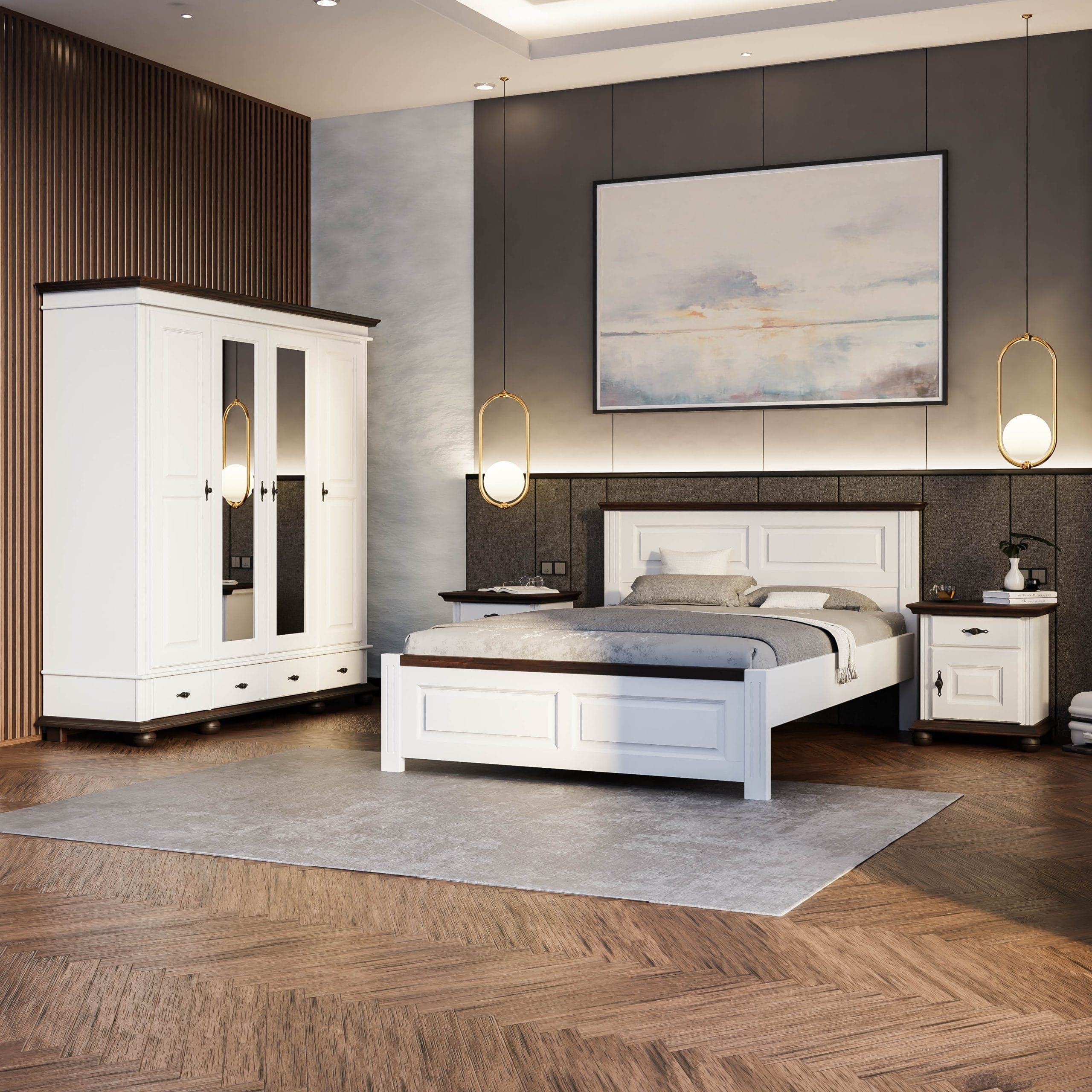 Schlafzimmer-Set Nordby 7 aus Massivholz mit Bett
