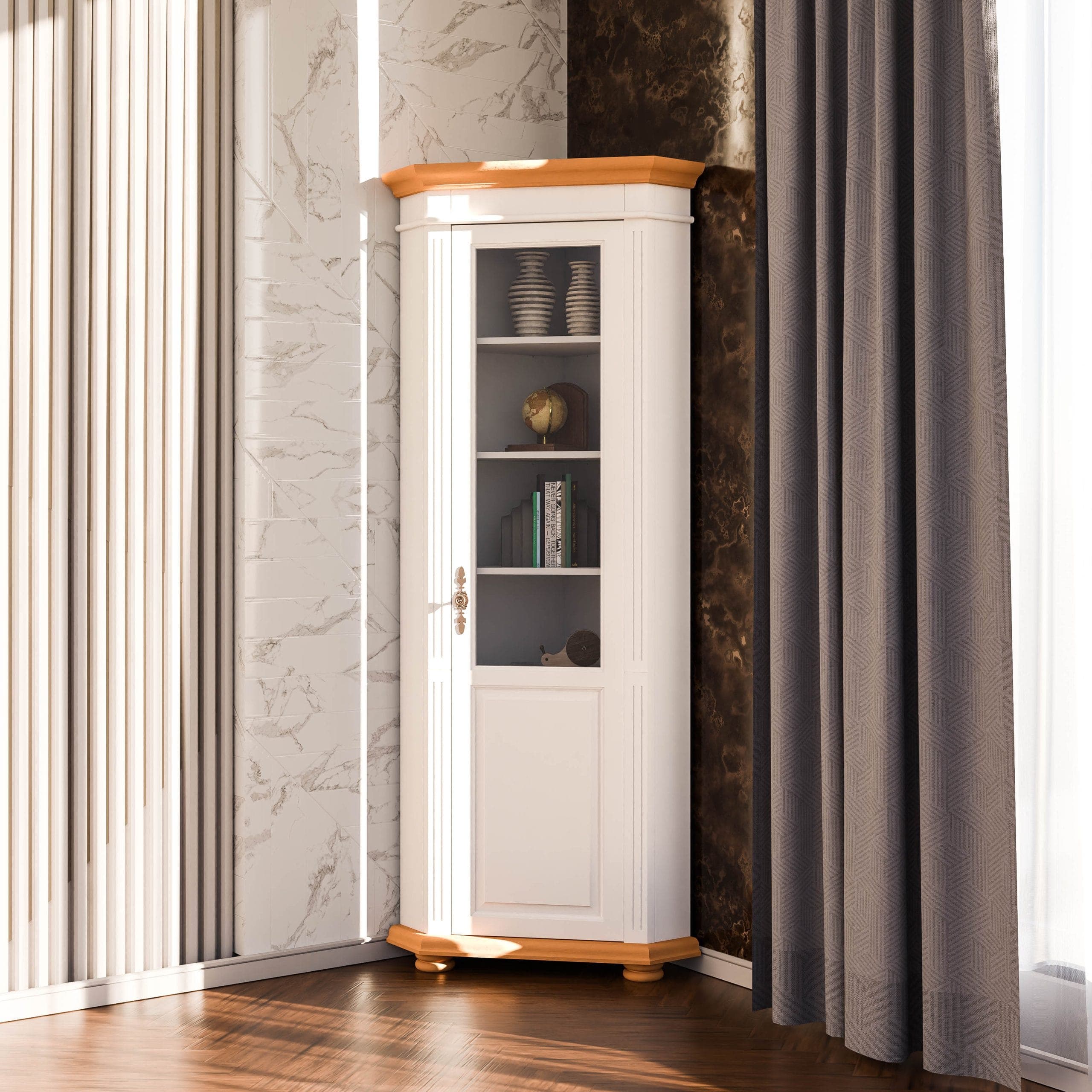 Eckbuffet aus Massivholz mit eleganter Glasfront