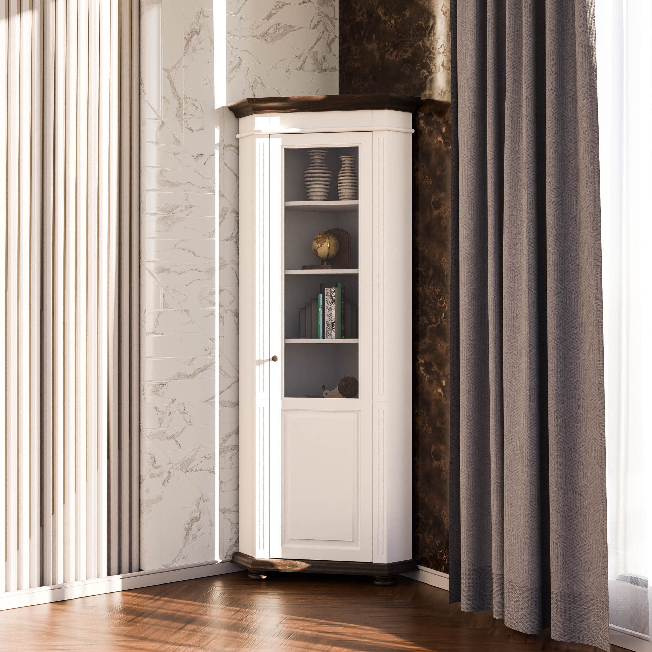 Eckbuffet aus Massivholz mit eleganter Glasfront