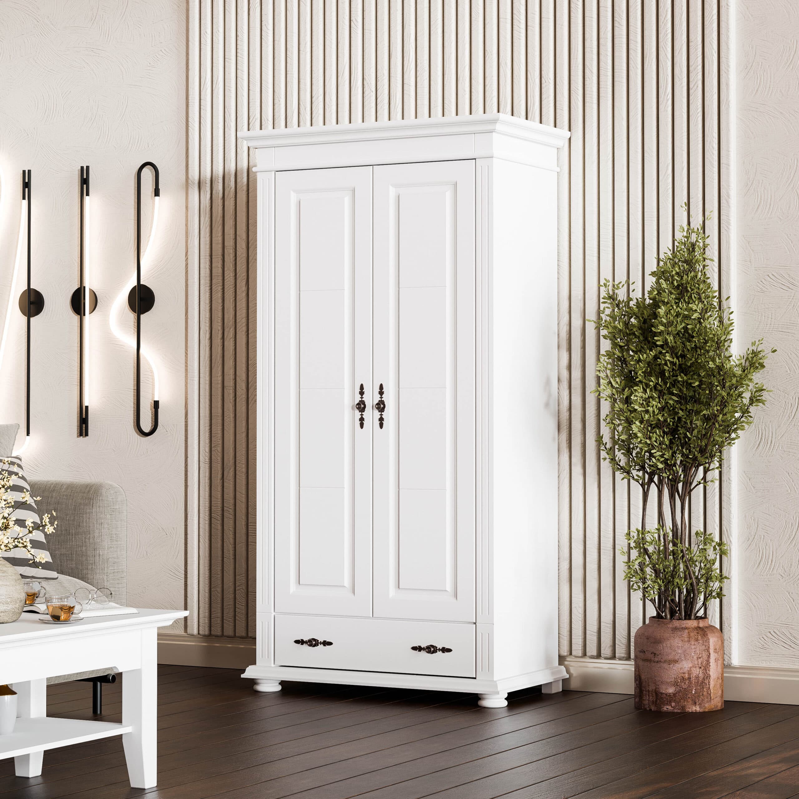 2-türiger Massivholzschrank „Skagen“ mit Kleiderstange