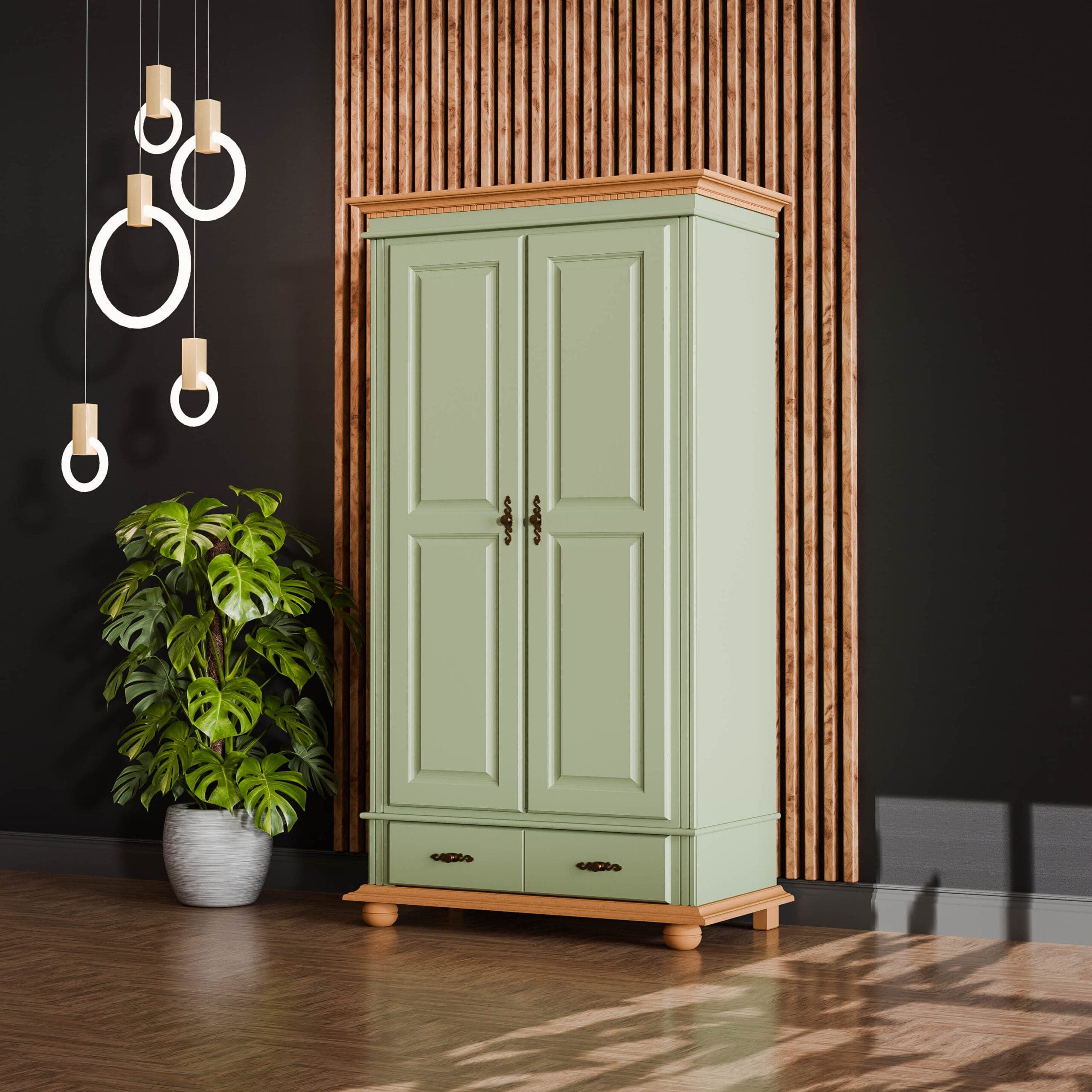 Massivholz-Kleiderschrank Fjord Salbei, 2 Türen, 110 cm