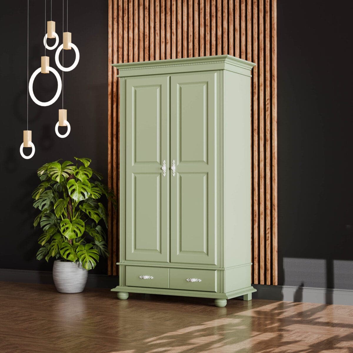 Massivholz-Kleiderschrank Fjord Salbei, 2 Türen, 110 cm