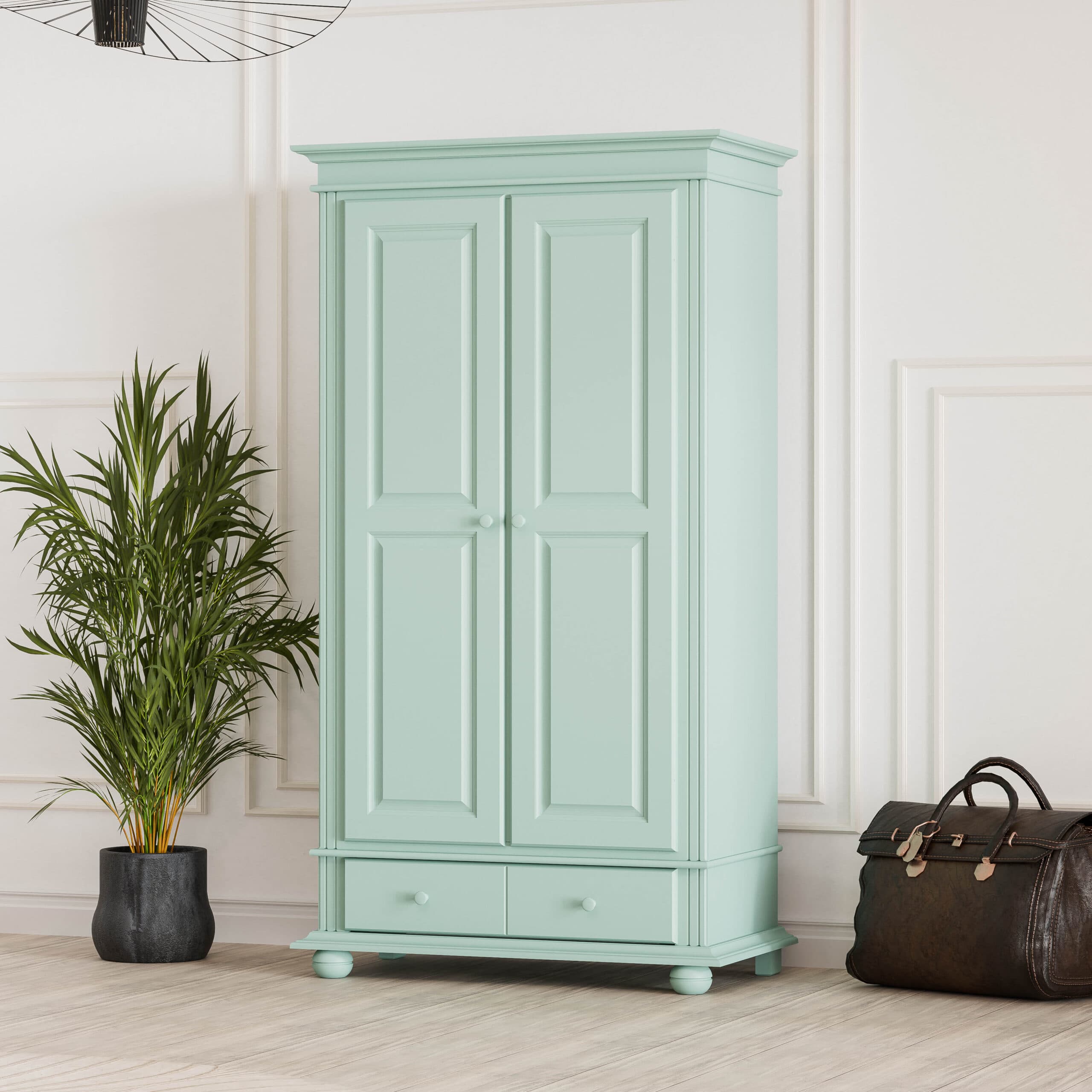 Massivholzschrank Nordby, 2-türig, Pastell-Türkis, 110 cm