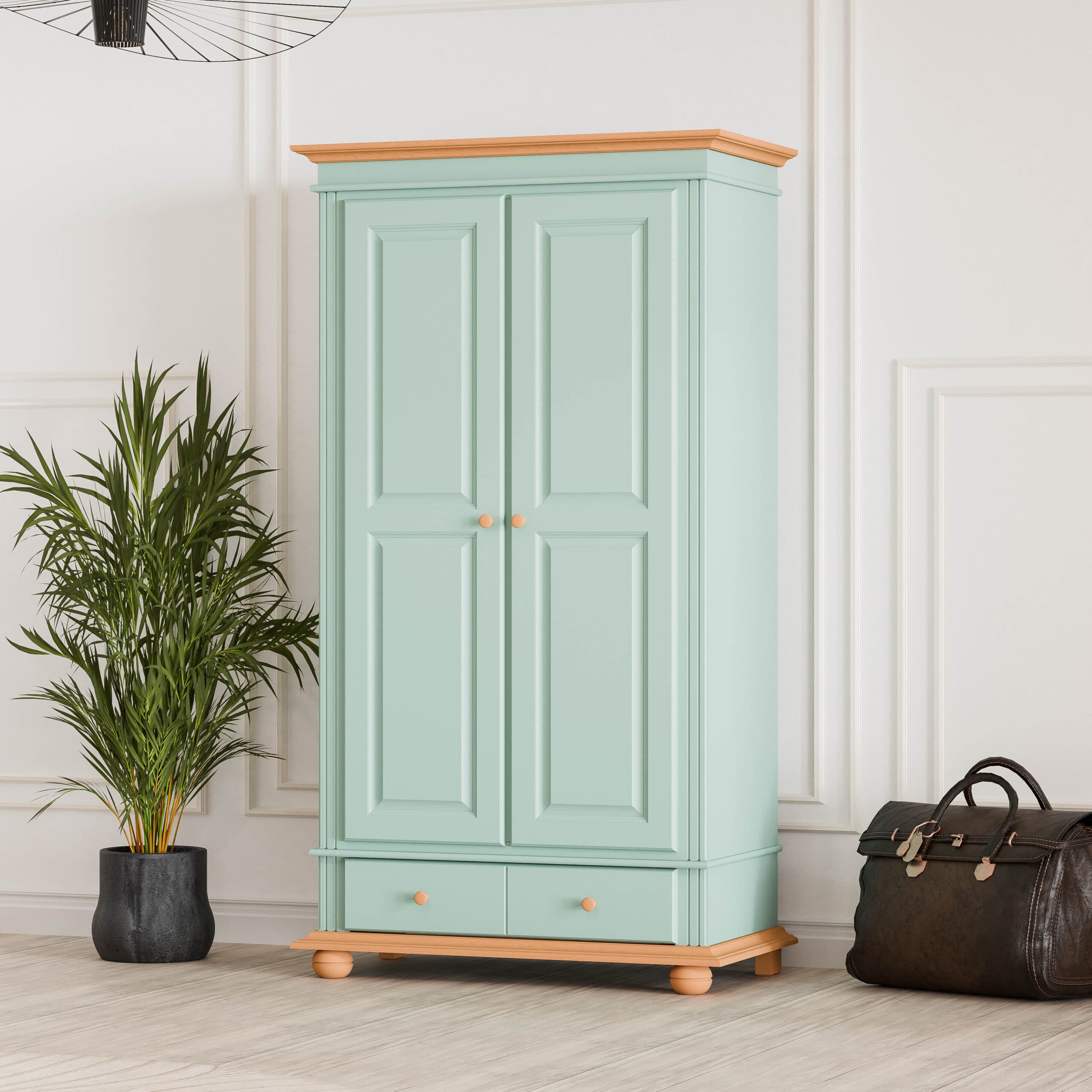 Massivholzschrank Nordby, 2-türig, Pastell-Türkis, 110 cm