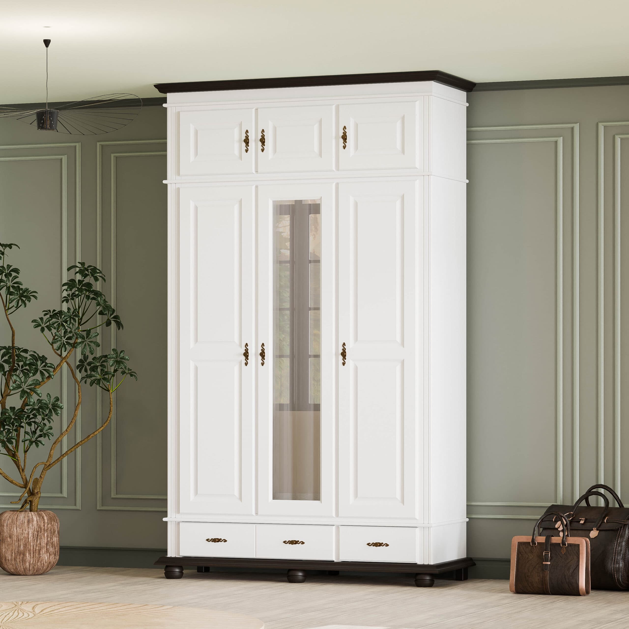Massivholzschrank Nordby mit 3 Türen und 2 Schubladen, 260 cm