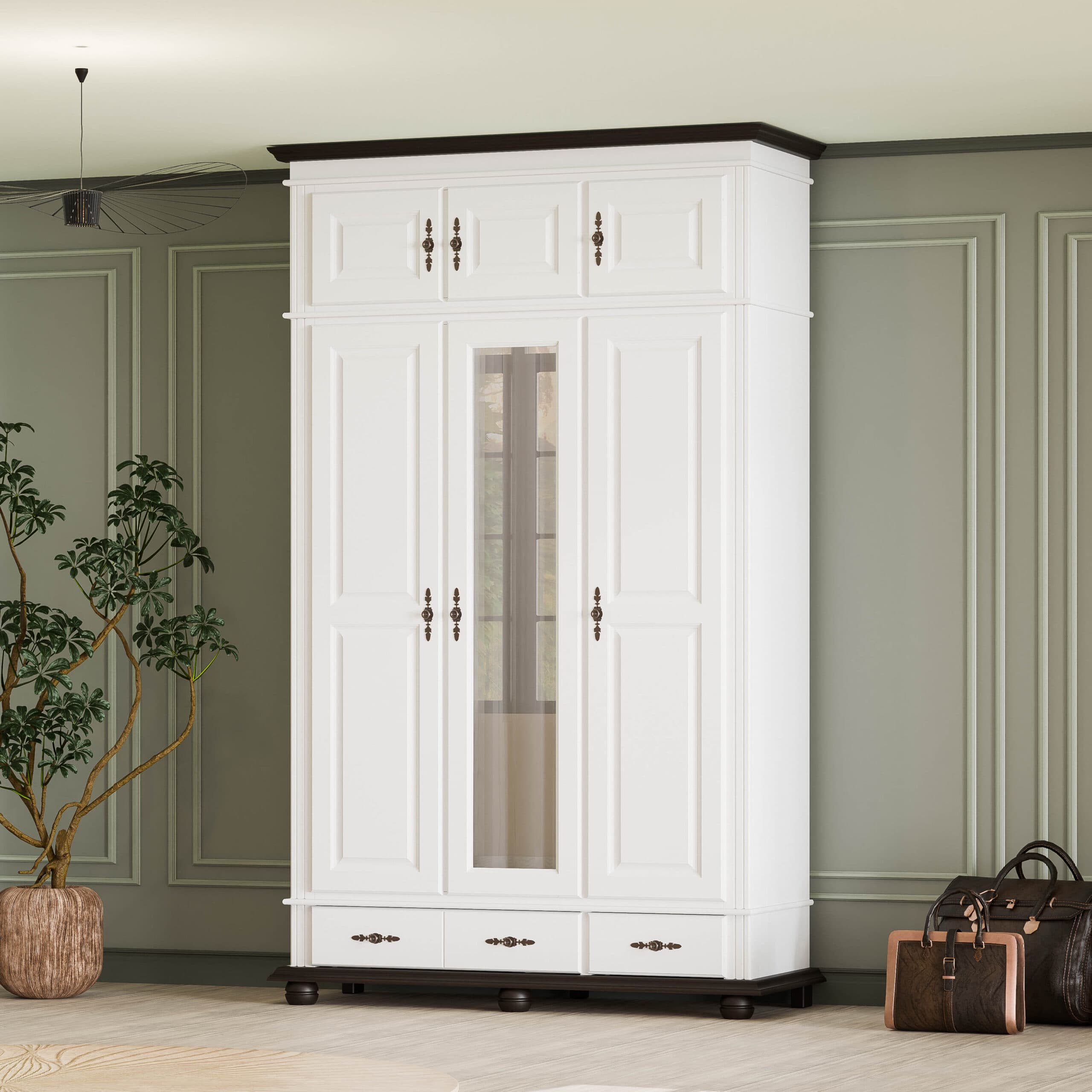 Massivholzschrank Nordby mit 3 Türen und 2 Schubladen, 260 cm