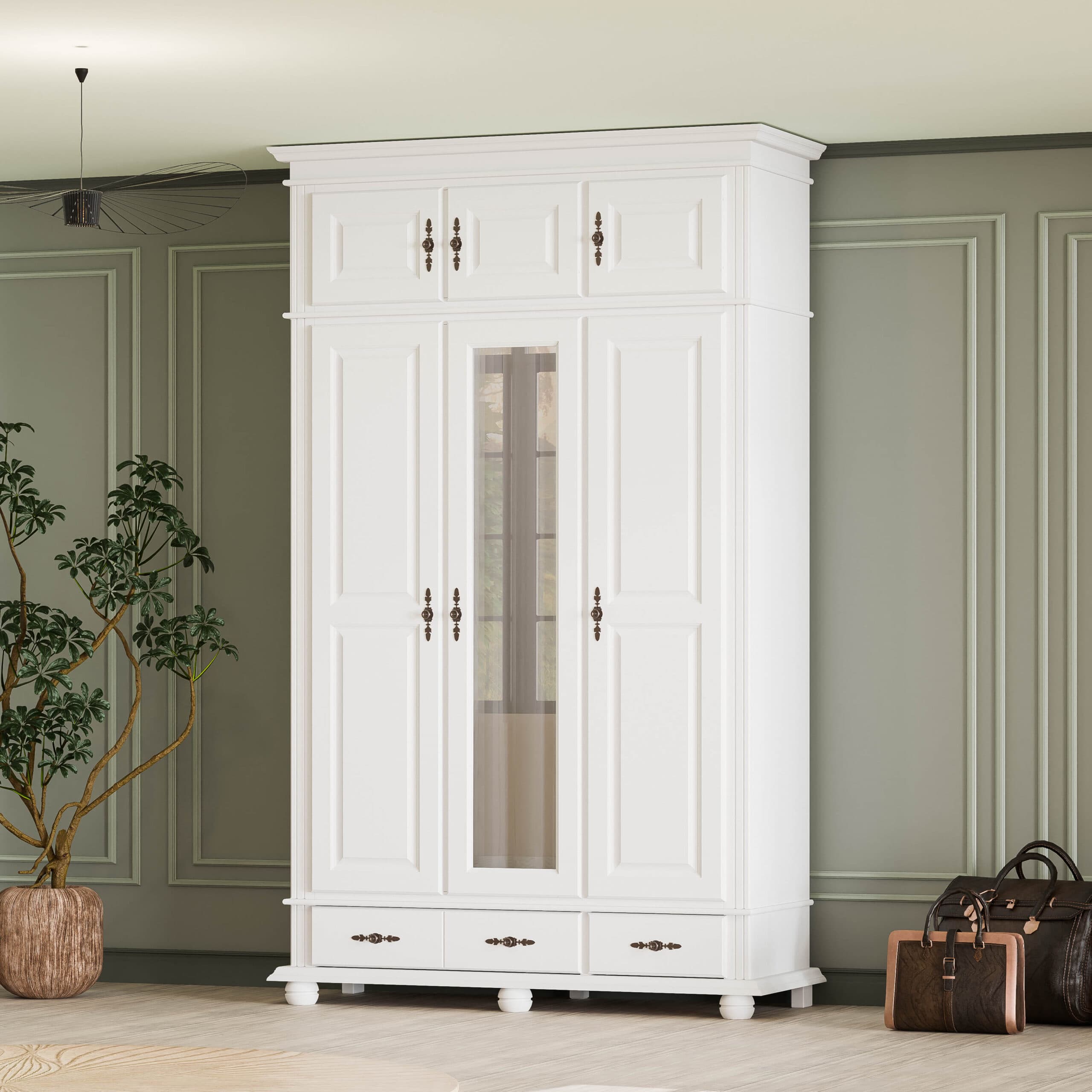 Massivholzschrank Nordby mit 3 Türen und 2 Schubladen, 260 cm