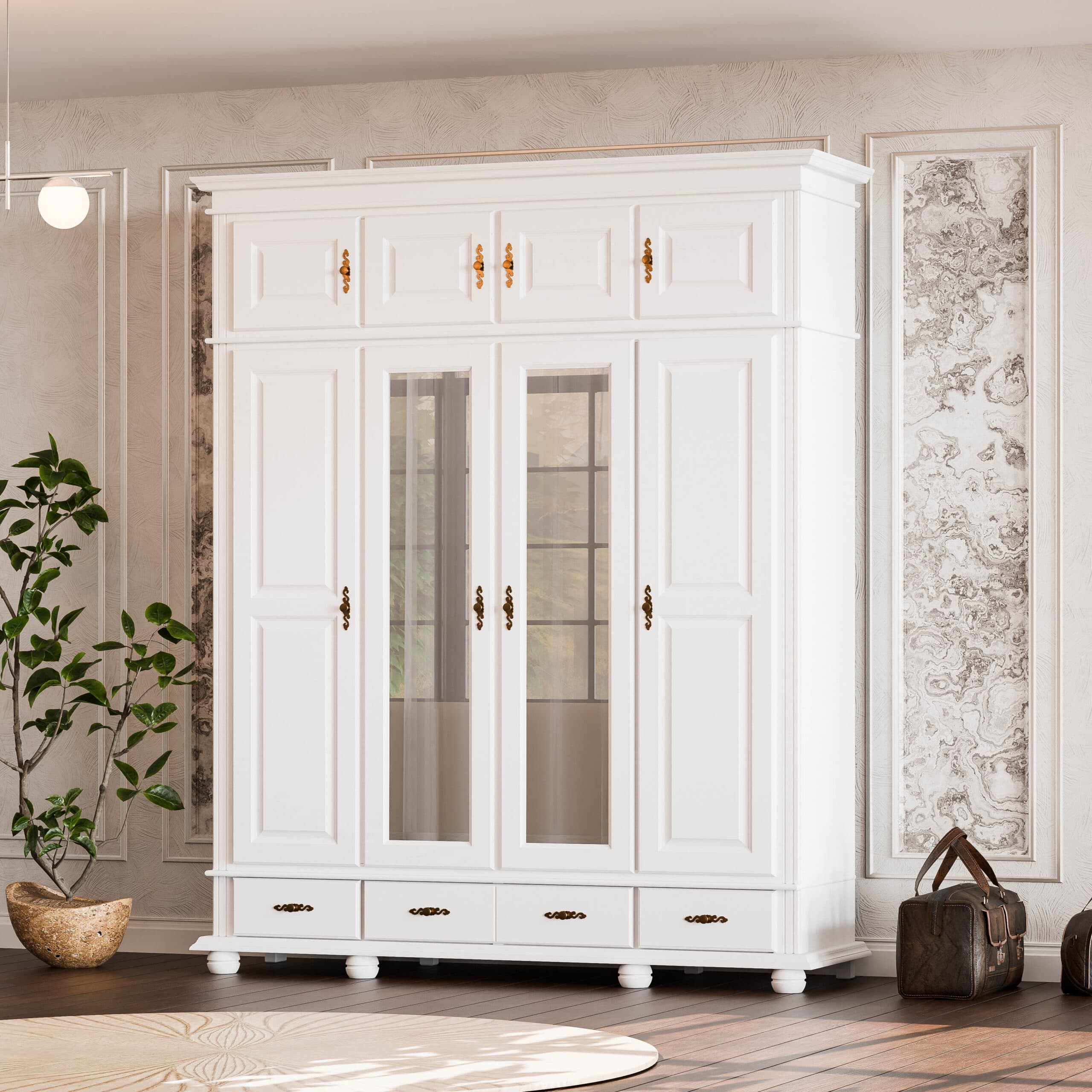 Nordby Massivholzschrank mit 4 Türen, Höhe 260 cm