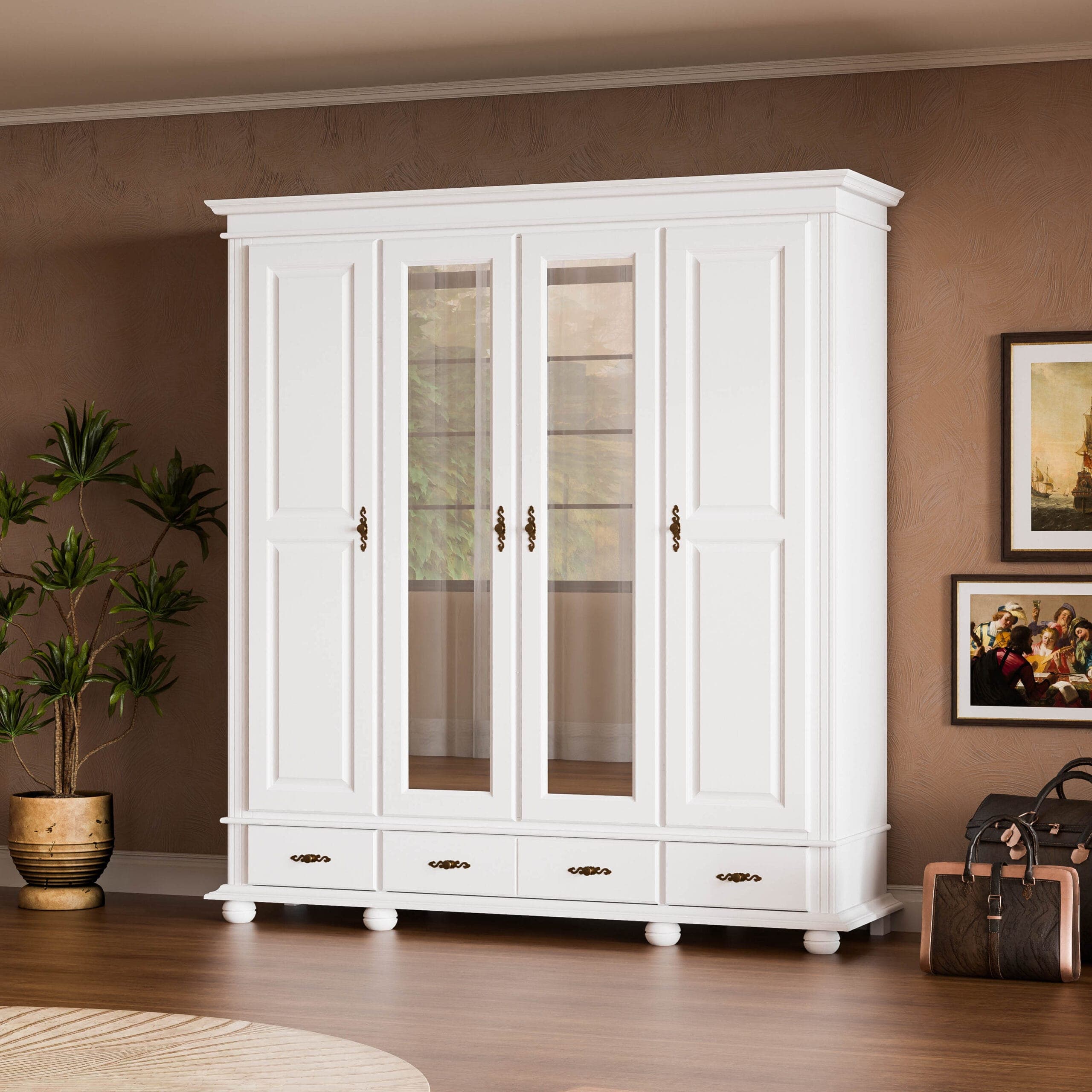 Massivholzschrank „Nordby“ 220 mit 4 Türen, 3 Schubladen