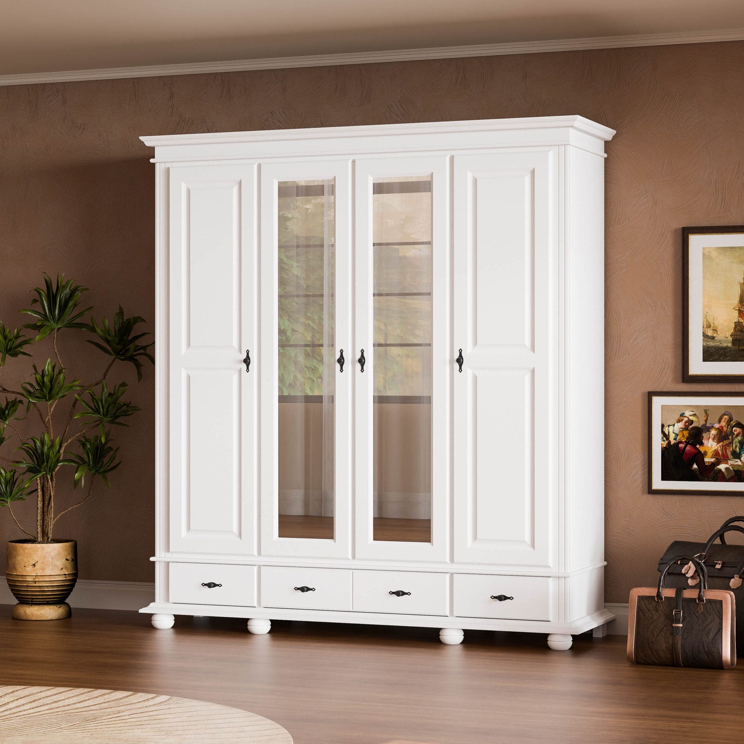Massivholzschrank „Nordby“ 220 mit 4 Türen, 3 Schubladen