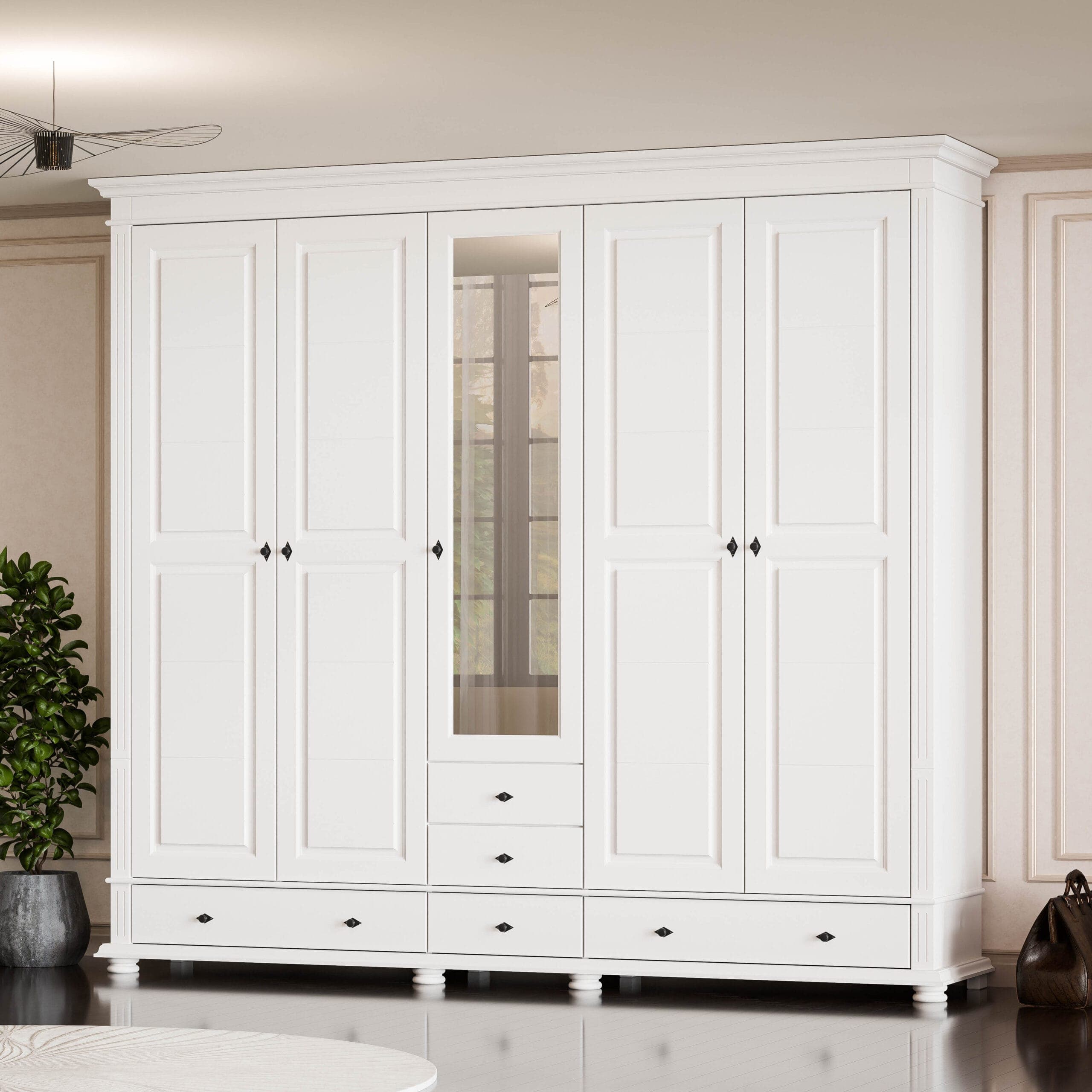 Skagen Massivholzschrank mit 5 Türen und Schubladen, 242 cm