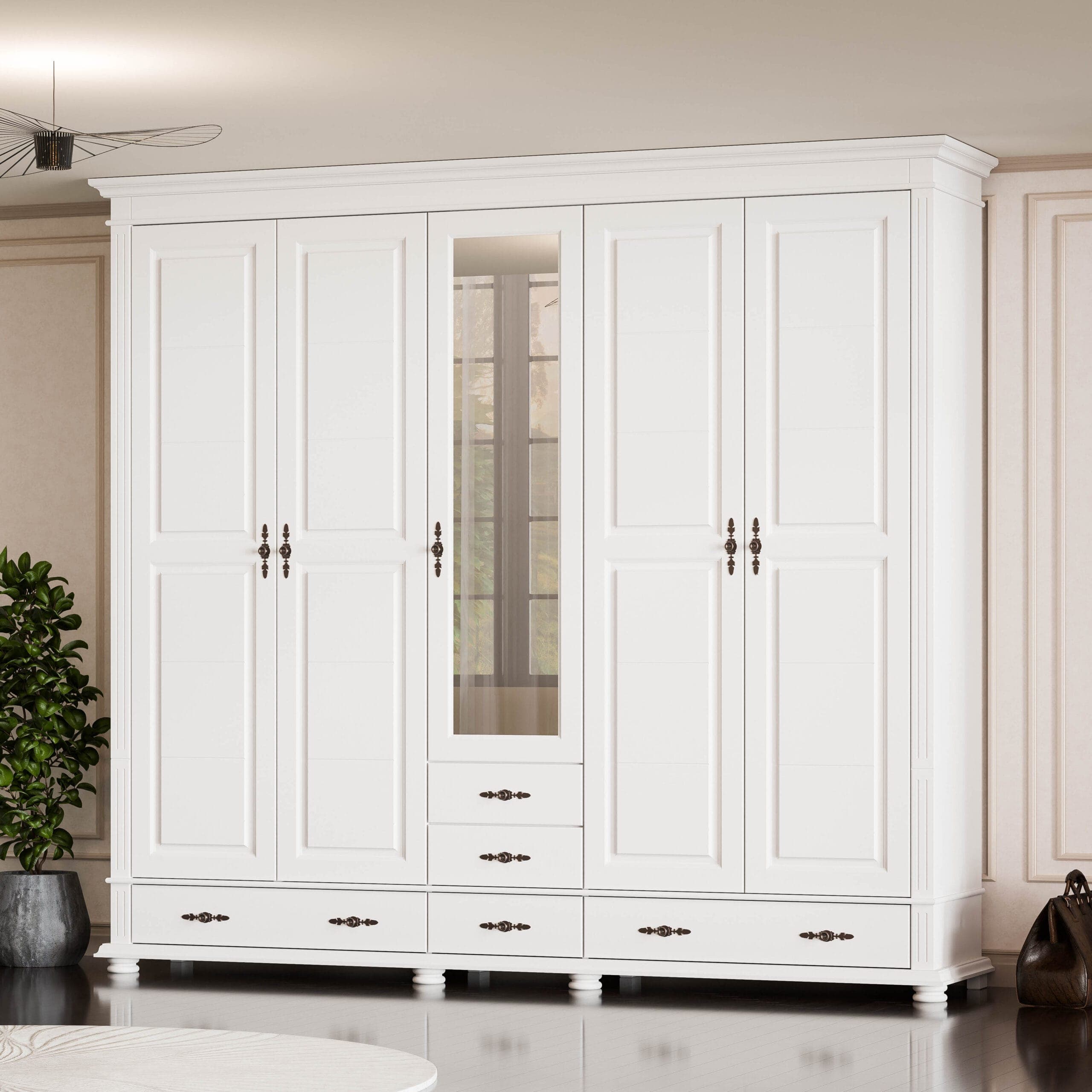 Skagen Massivholzschrank mit 5 Türen und Schubladen, 242 cm