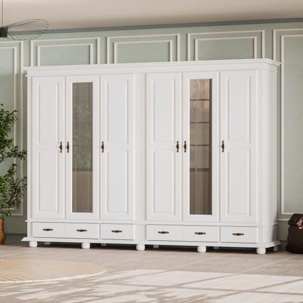 Nordby Massivholzschrank mit 6 Türen und Schubladen, 220 cm