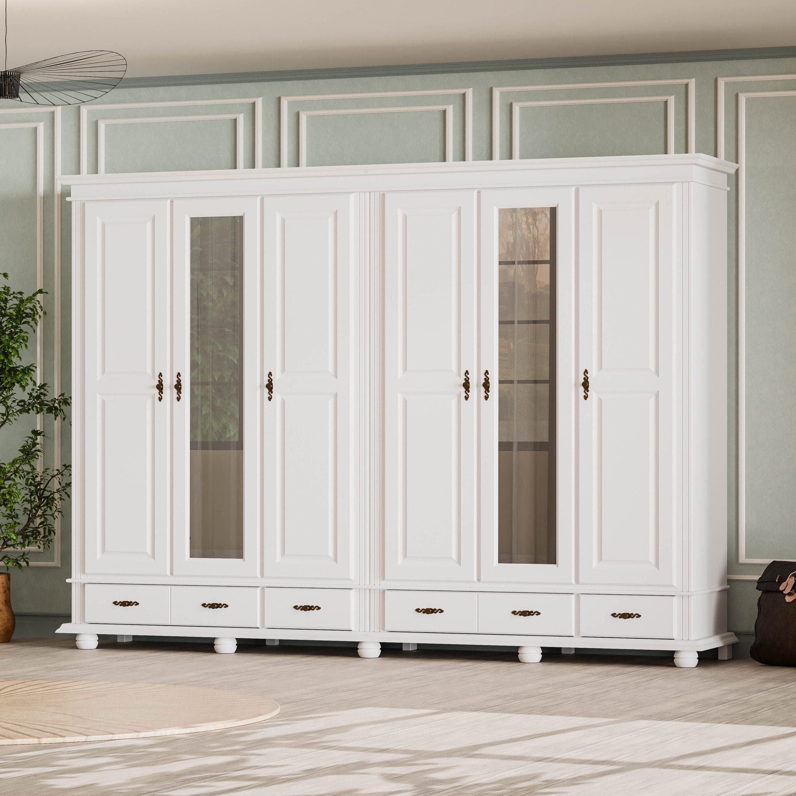 Nordby Massivholzschrank mit 6 Türen und Schubladen, 220 cm