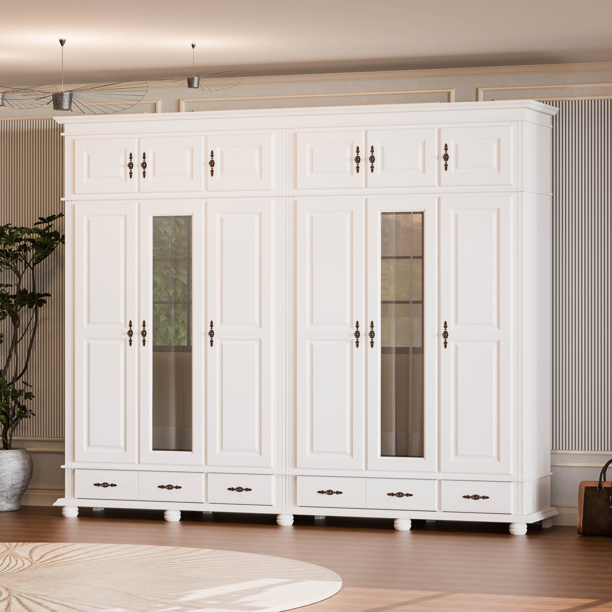 6-türiger Massivholzschrank Nordby mit Spiegel, 260 cm