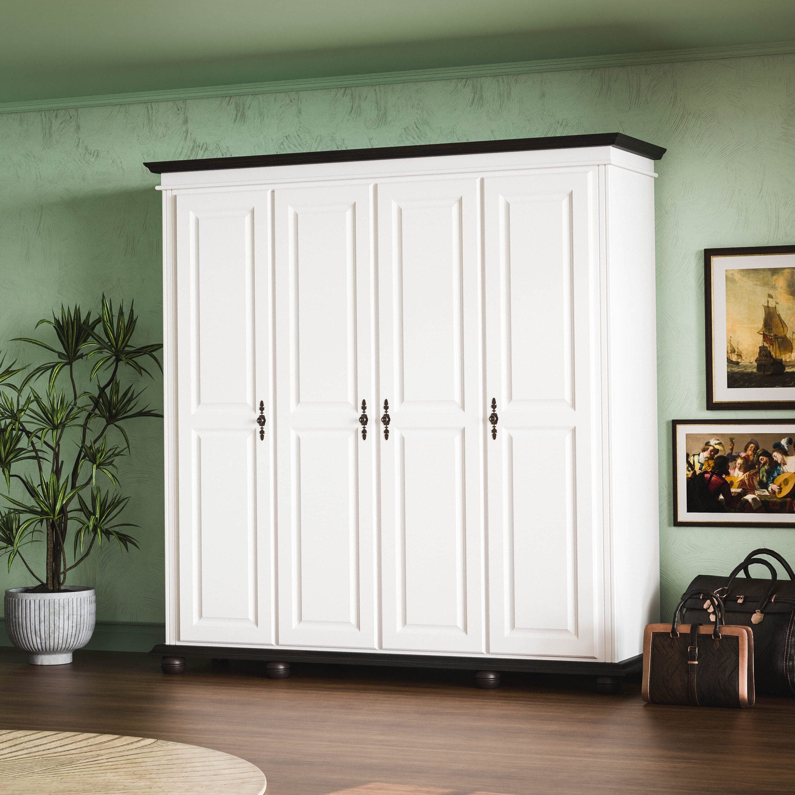 4-türiger Massivholz-Kleiderschrank „Nordby“ mit Paneelen